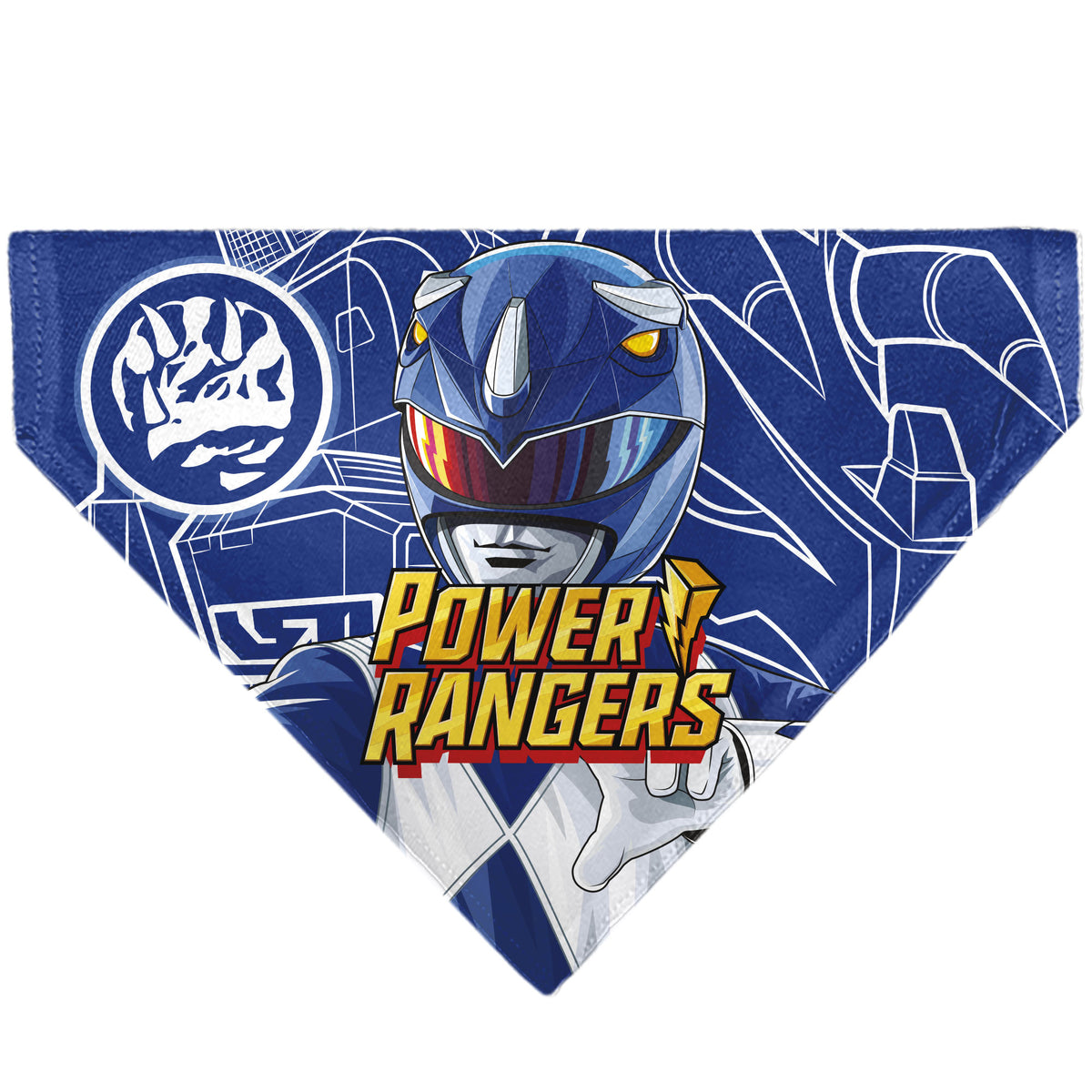 Pet Bandana - POWER RANGERS Blue Ranger Triceratops Coin Icon and Zord Blue/White Pet Bandanas Power Rangers