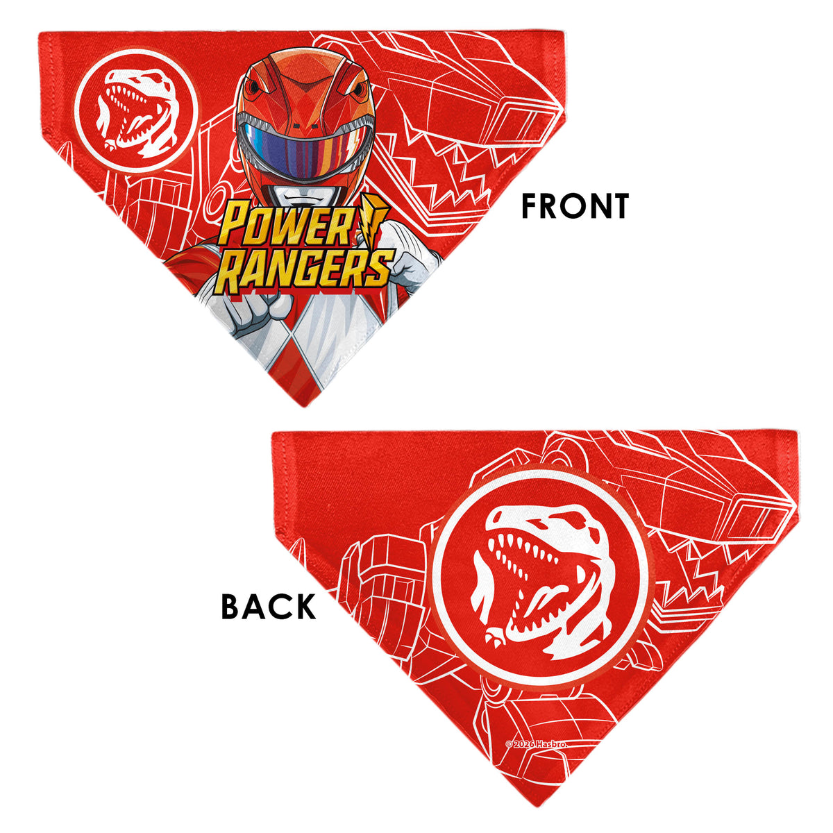 Pet Bandana - POWER RANGERS Red Ranger Tyrannosaurus Rex Coin Icon and Zord Red/White Pet Bandanas Power Rangers
