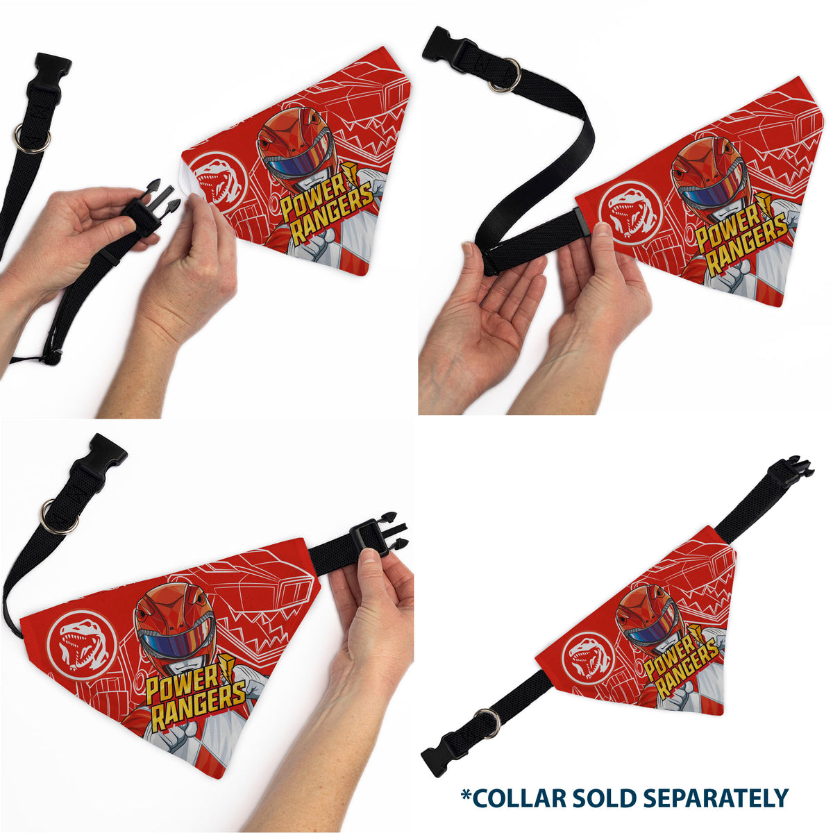 Pet Bandana - POWER RANGERS Red Ranger Tyrannosaurus Rex Coin Icon and Zord Red/White Pet Bandanas Power Rangers
