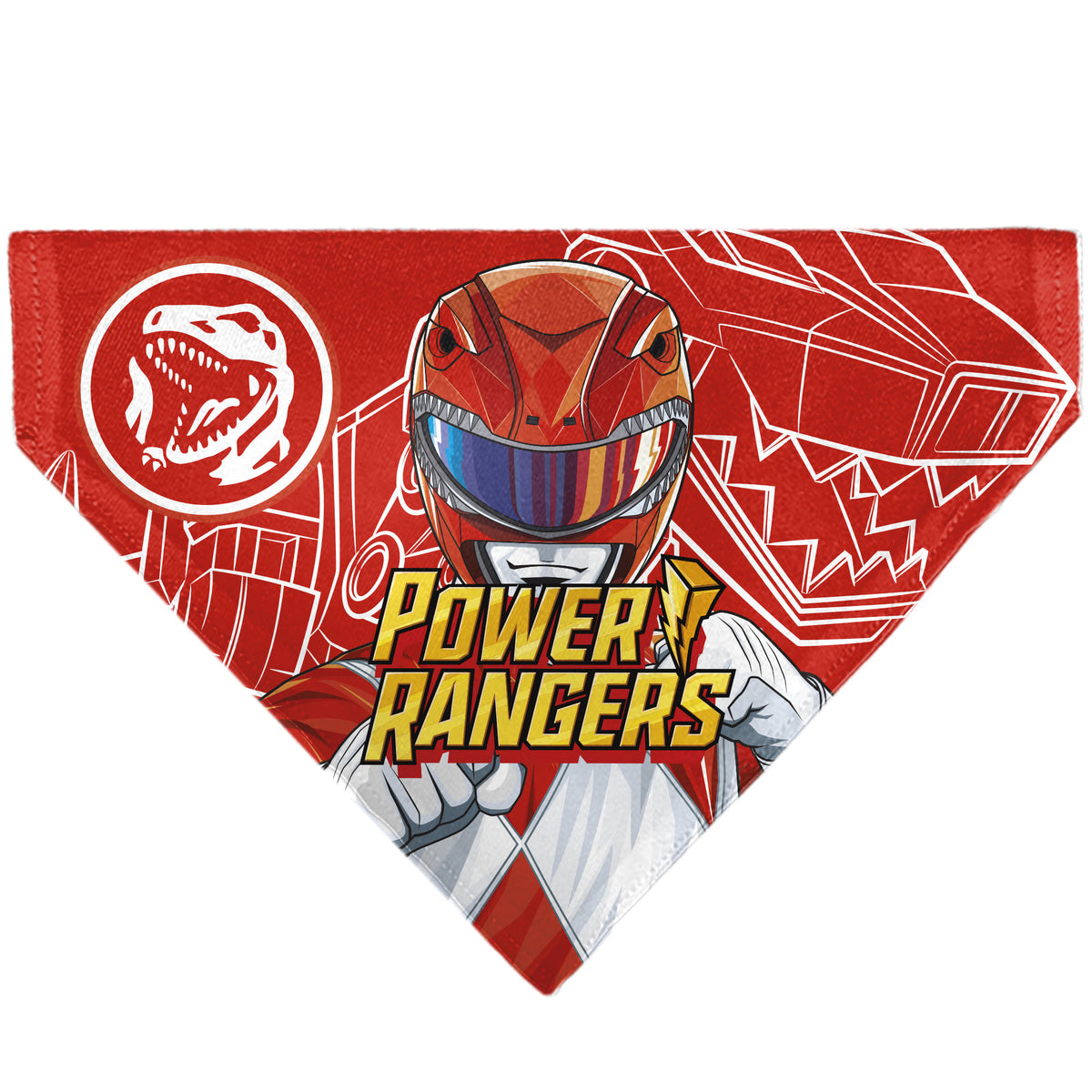 Pet Bandana - POWER RANGERS Red Ranger Tyrannosaurus Rex Coin Icon and Zord Red/White Pet Bandanas Power Rangers