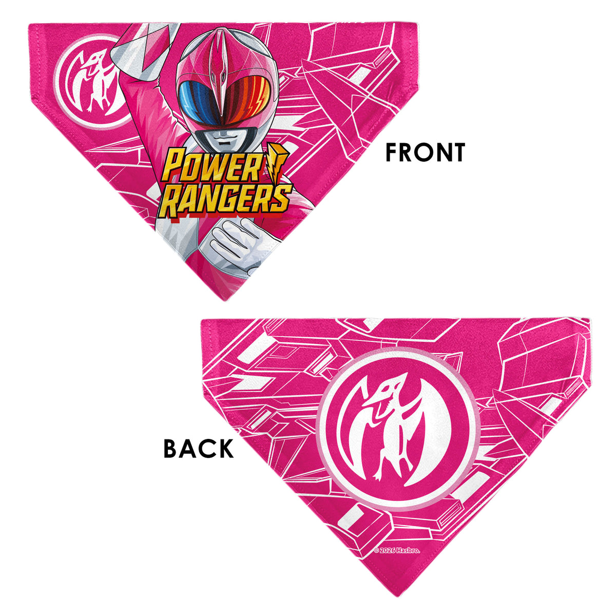 Pet Bandana - POWER RANGERS Pink Ranger Pterodactyl Coin Icon and Zord Pink/White Pet Bandanas Power Rangers