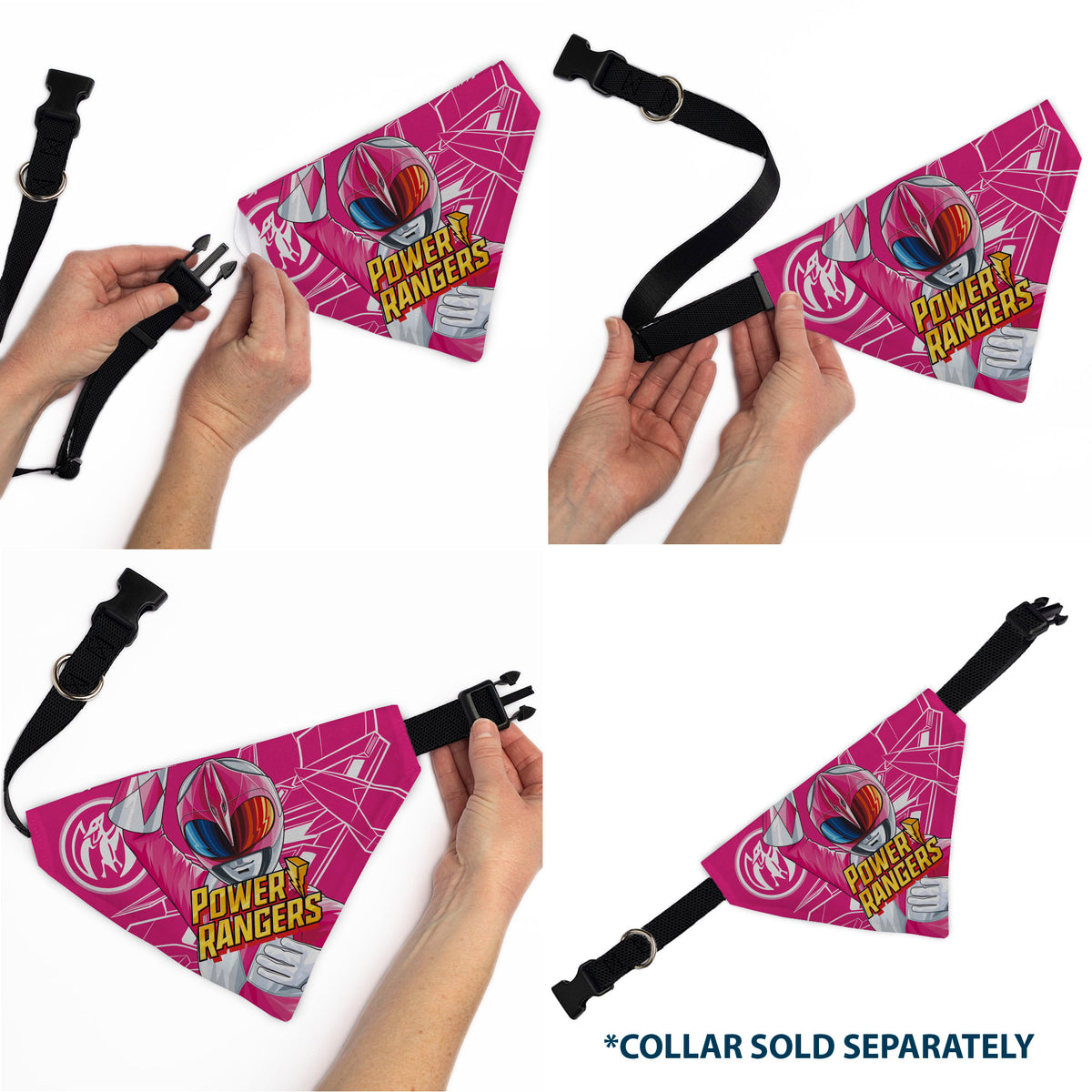 Pet Bandana - POWER RANGERS Pink Ranger Pterodactyl Coin Icon and Zord Pink/White Pet Bandanas Power Rangers