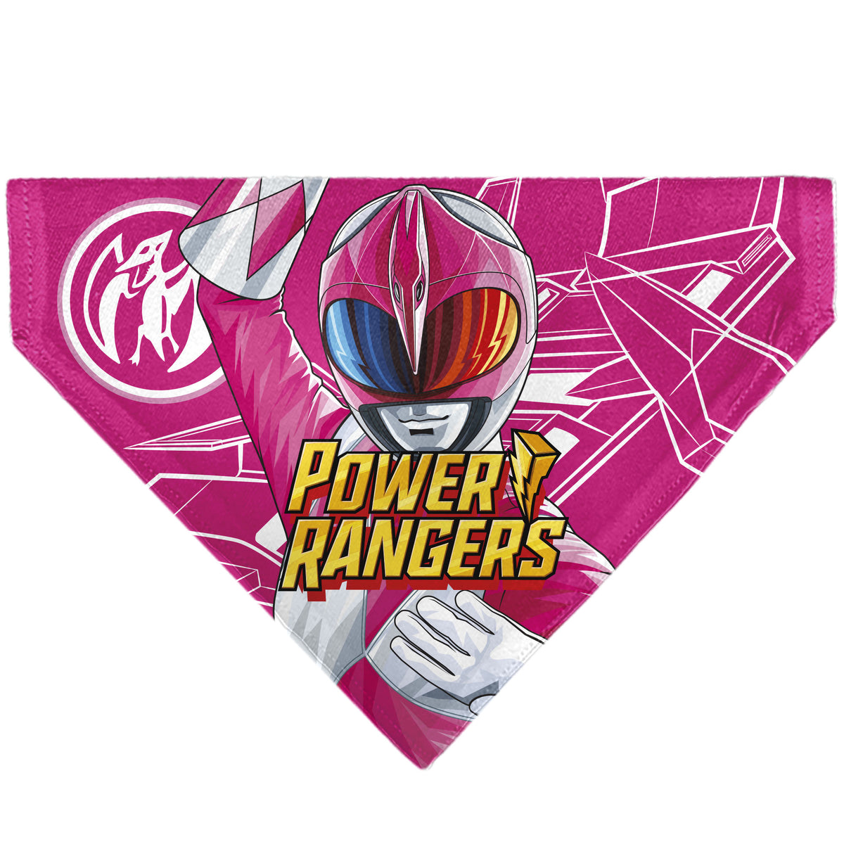 Pet Bandana - POWER RANGERS Pink Ranger Pterodactyl Coin Icon and Zord Pink/White Pet Bandanas Power Rangers