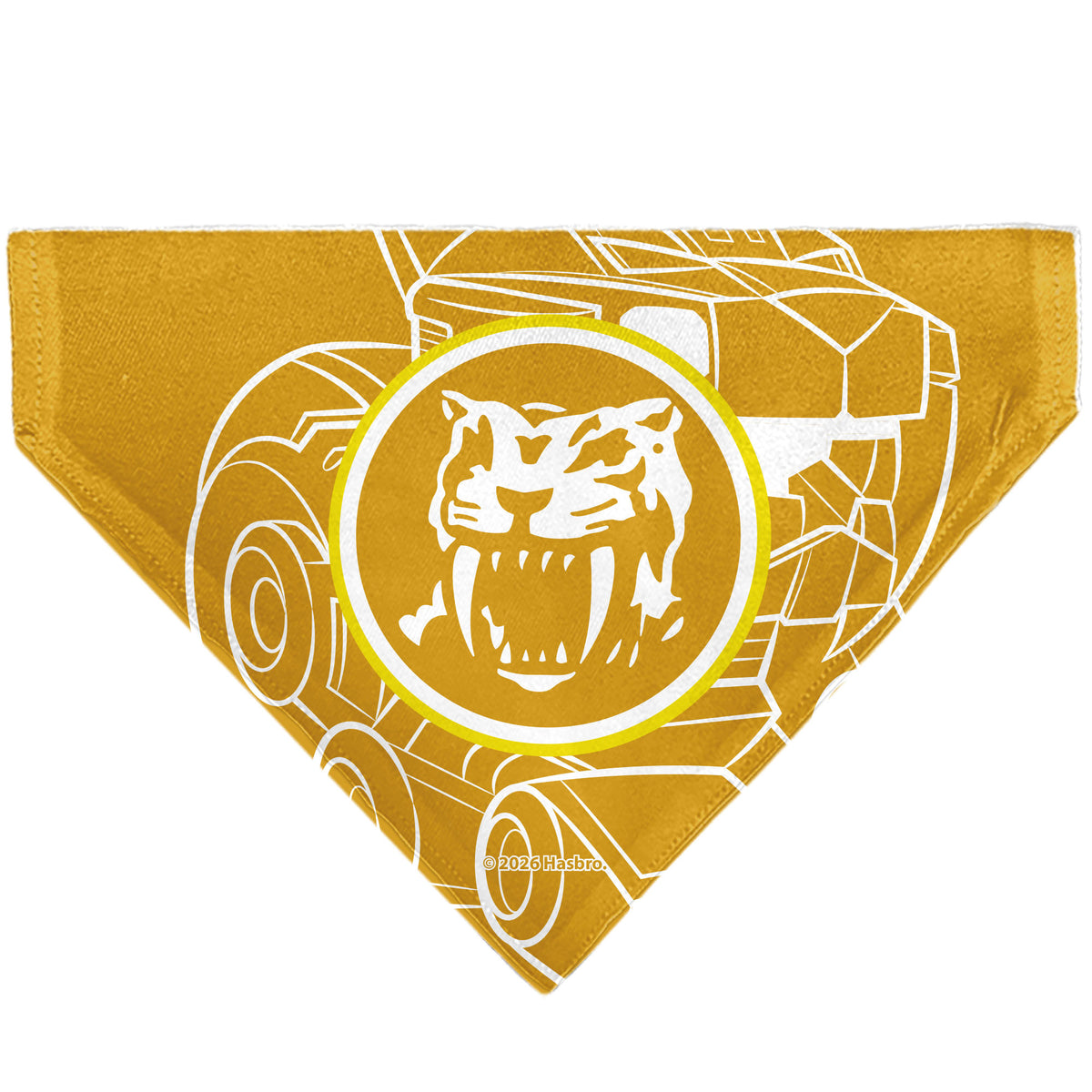 Pet Bandana - POWER RANGERS Yellow Ranger Sabertooth Tiger Coin Icon and Zord Yellow/White Pet Bandanas Power Rangers