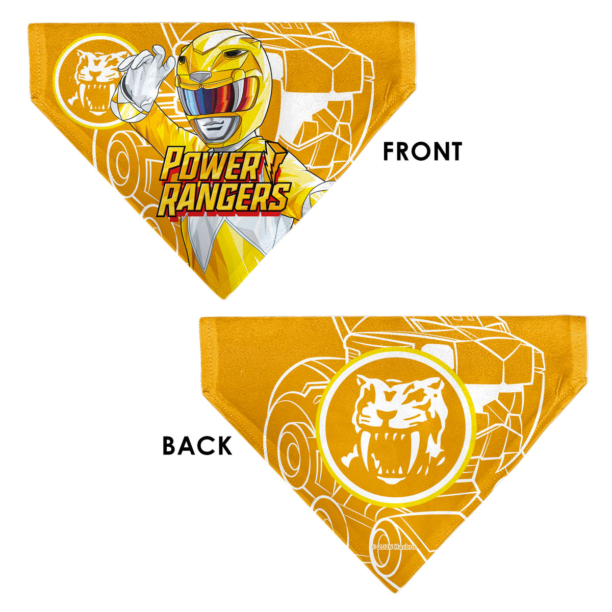 Pet Bandana - POWER RANGERS Yellow Ranger Sabertooth Tiger Coin Icon and Zord Yellow/White Pet Bandanas Power Rangers