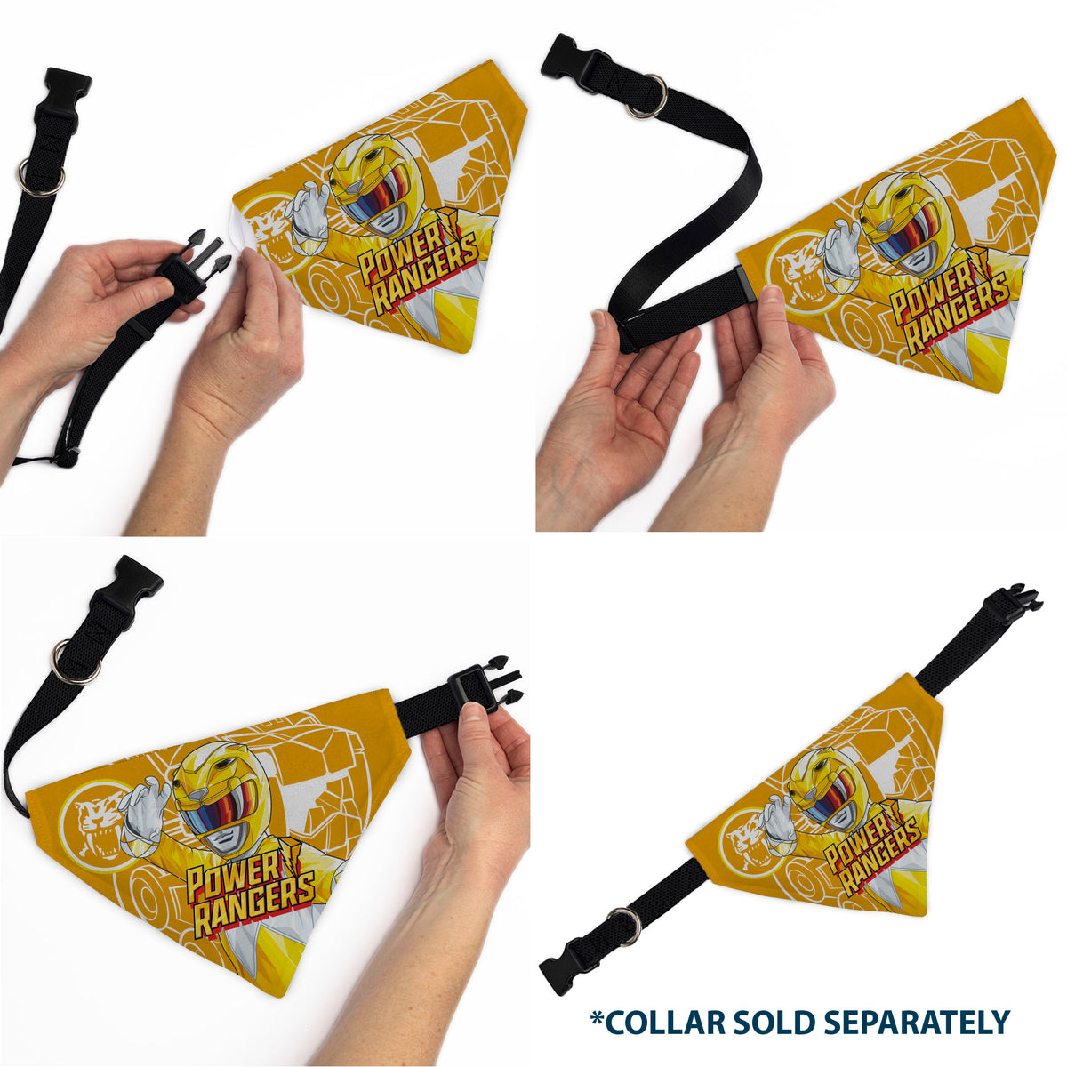 Pet Bandana - POWER RANGERS Yellow Ranger Sabertooth Tiger Coin Icon and Zord Yellow/White Pet Bandanas Power Rangers