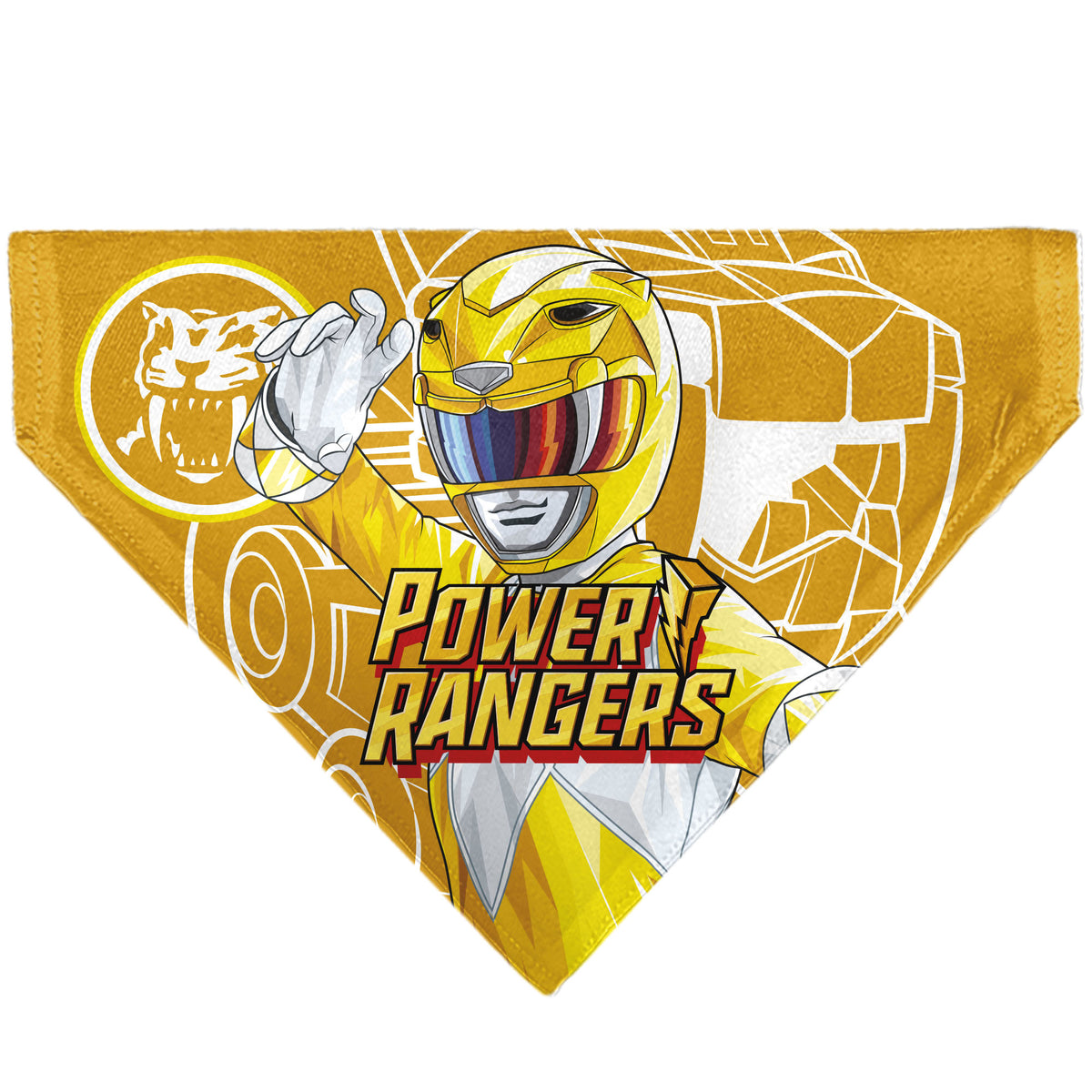 Pet Bandana - POWER RANGERS Yellow Ranger Sabertooth Tiger Coin Icon and Zord Yellow/White Pet Bandanas Power Rangers