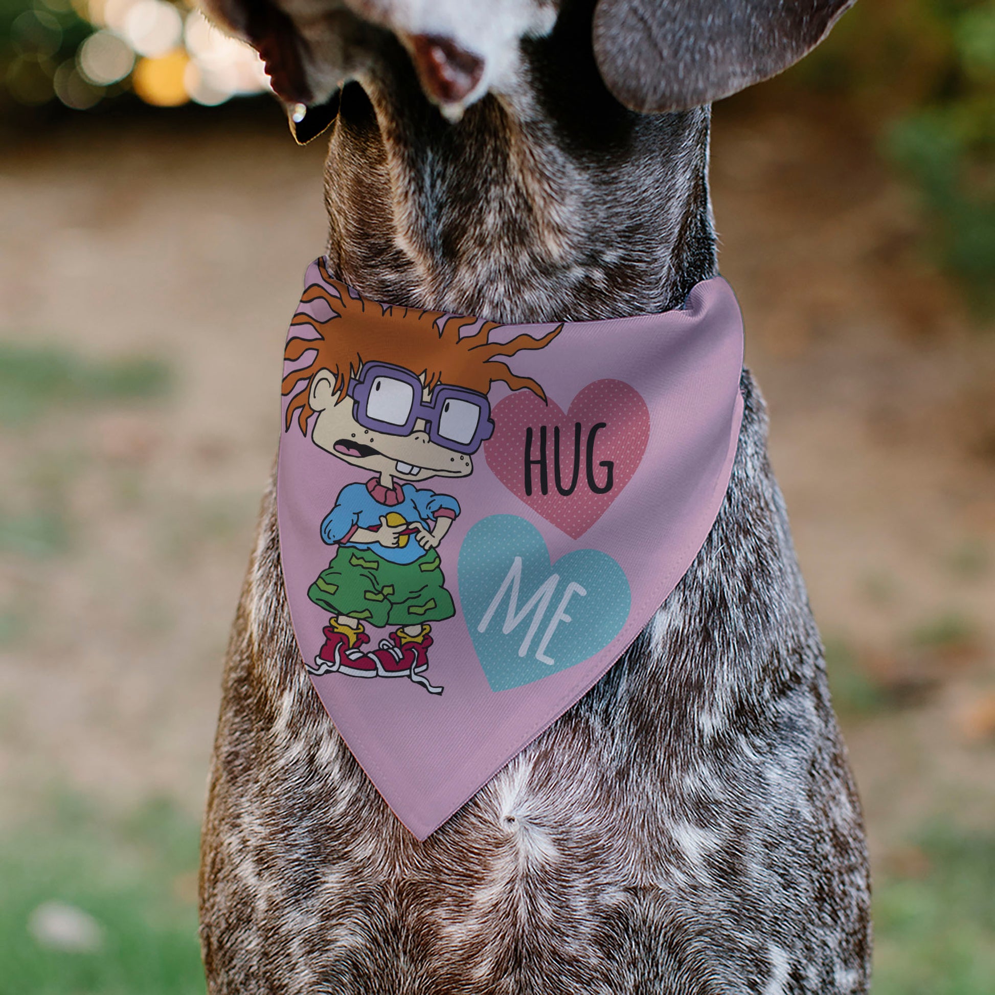 Pet Bandana - Rugrats Chuckie HUG ME Hearts Pose Pink Pet Bandanas Rugrats