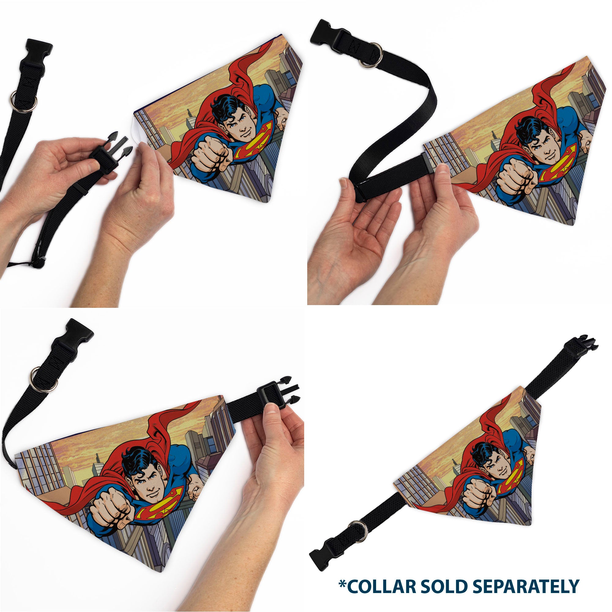 Pet Bandana - Superman Flying Action Cityscape Pose Pet Bandanas DC Comics