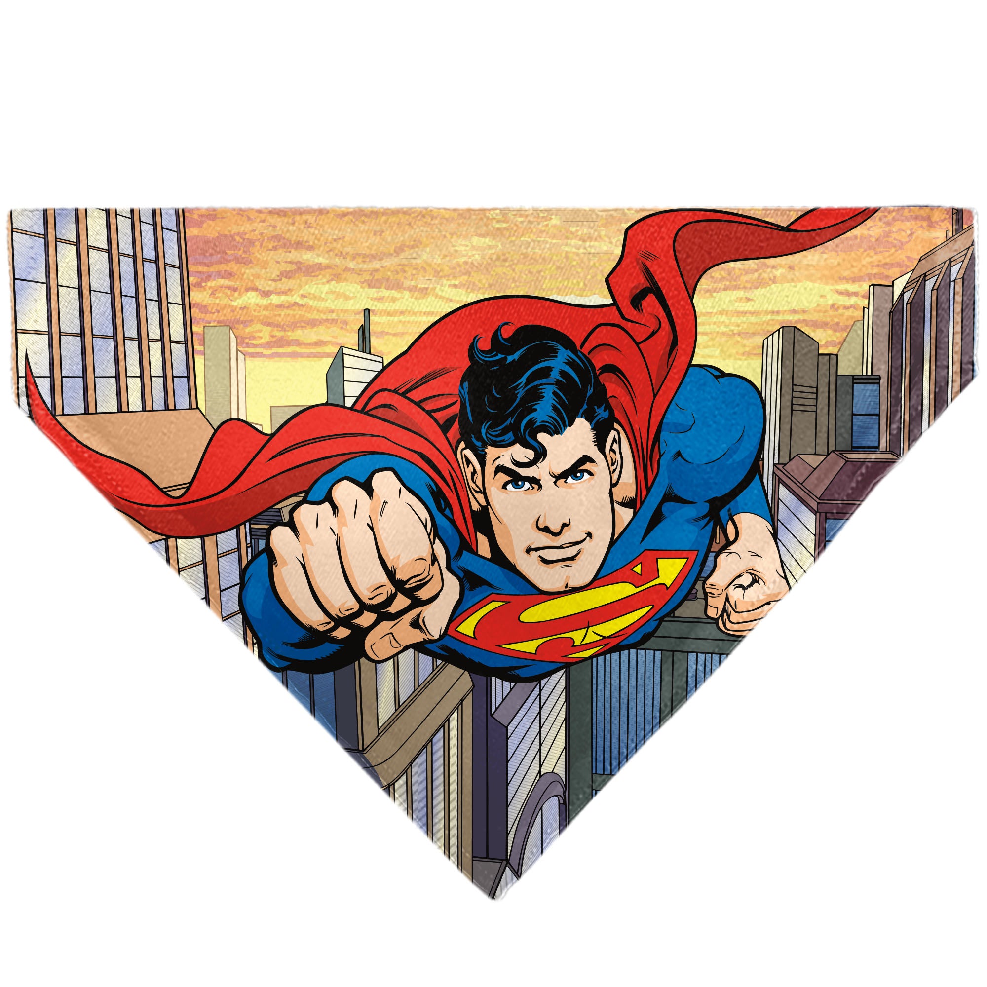 Pet Bandana - Superman Flying Action Cityscape Pose Pet Bandanas DC Comics