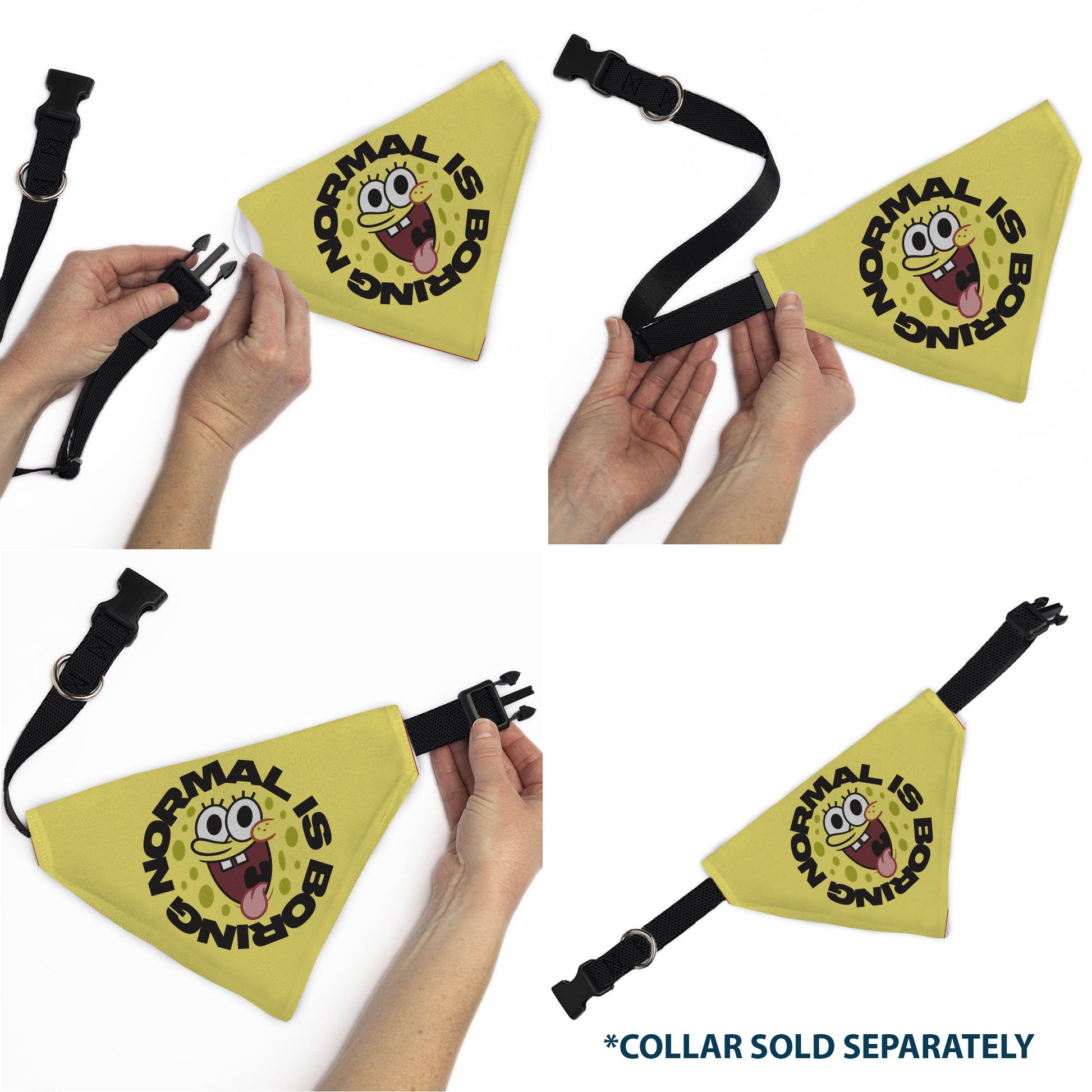 Pet Bandana - SpongeBob SquarePants NORMAL IS BORING Pose Yellows Pet Bandanas SpongeBob SquarePants