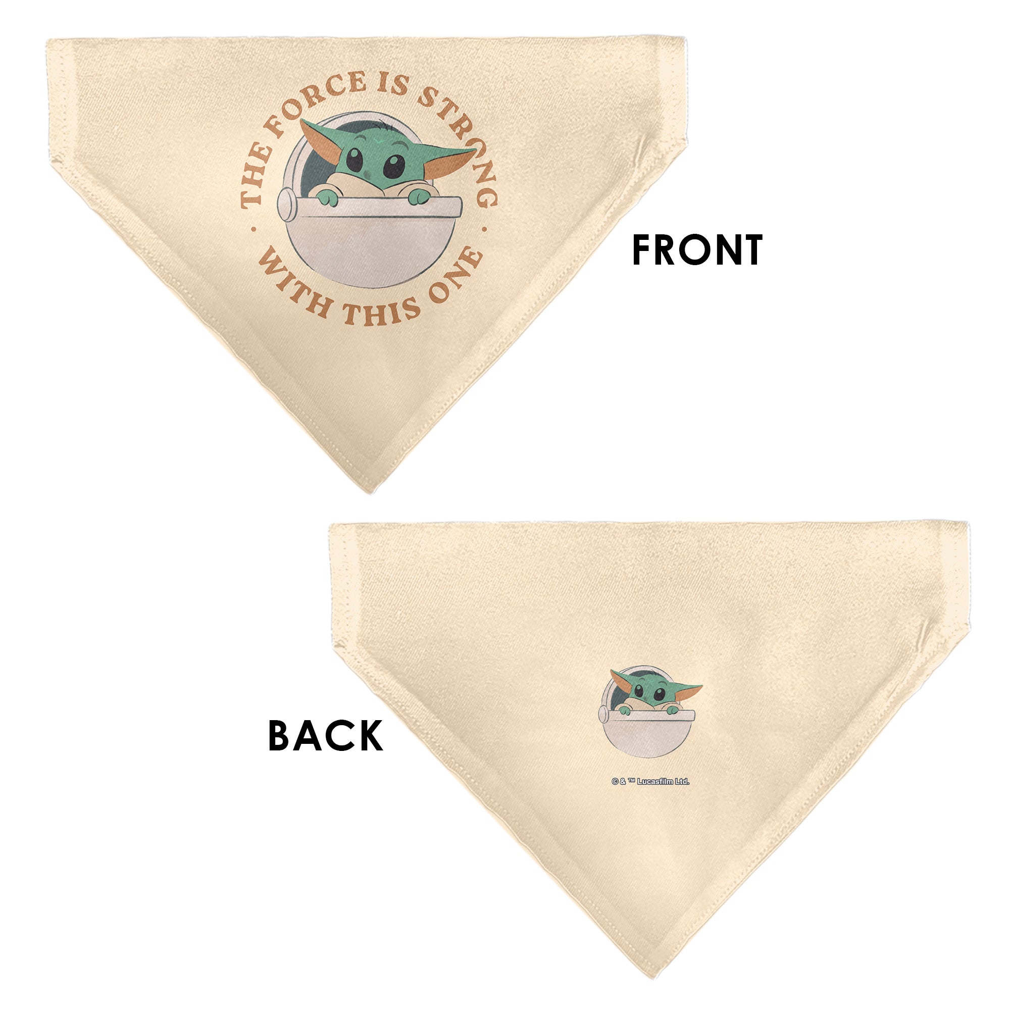 Pet Bandana - Star Wars The Mandalorian THE FORCE IS STRONG Grogu Pod Pose Beige/Tans Pet Bandanas Star Wars