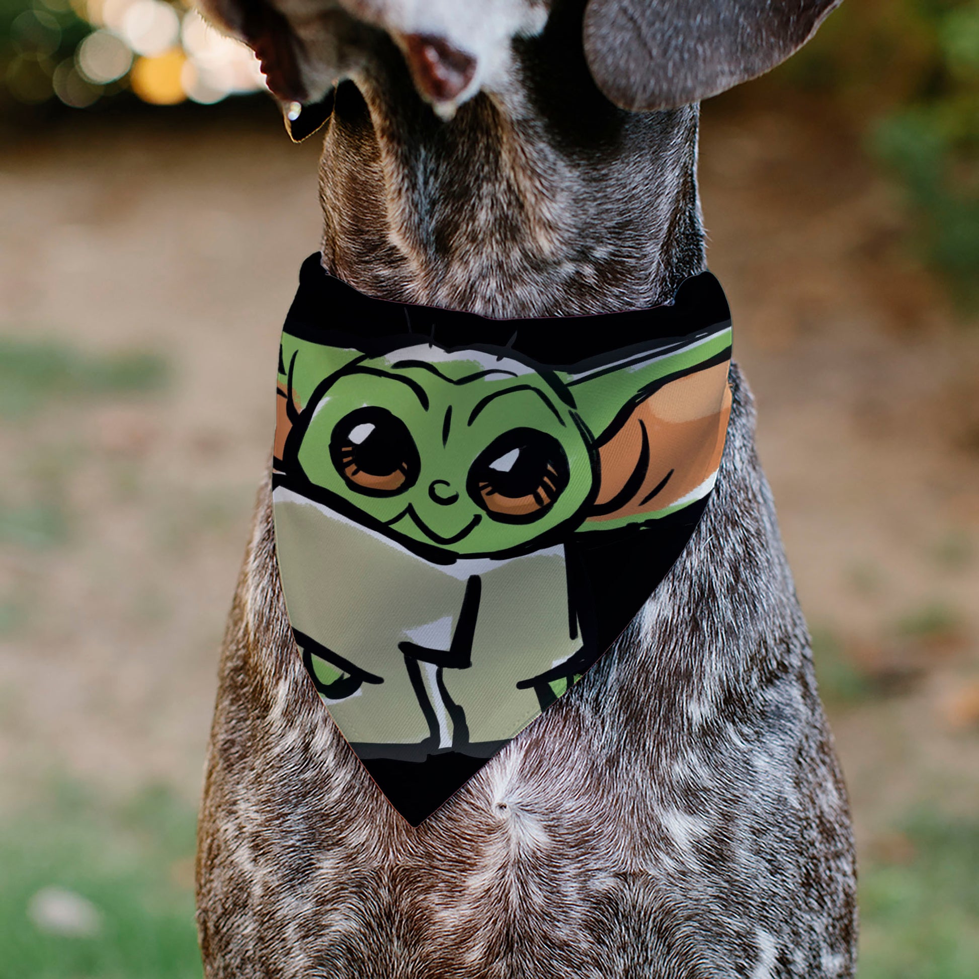 Pet Bandana - Star Wars Grogu Baby Yoda Smiling Impression Painting Black Pet Bandanas Star Wars
