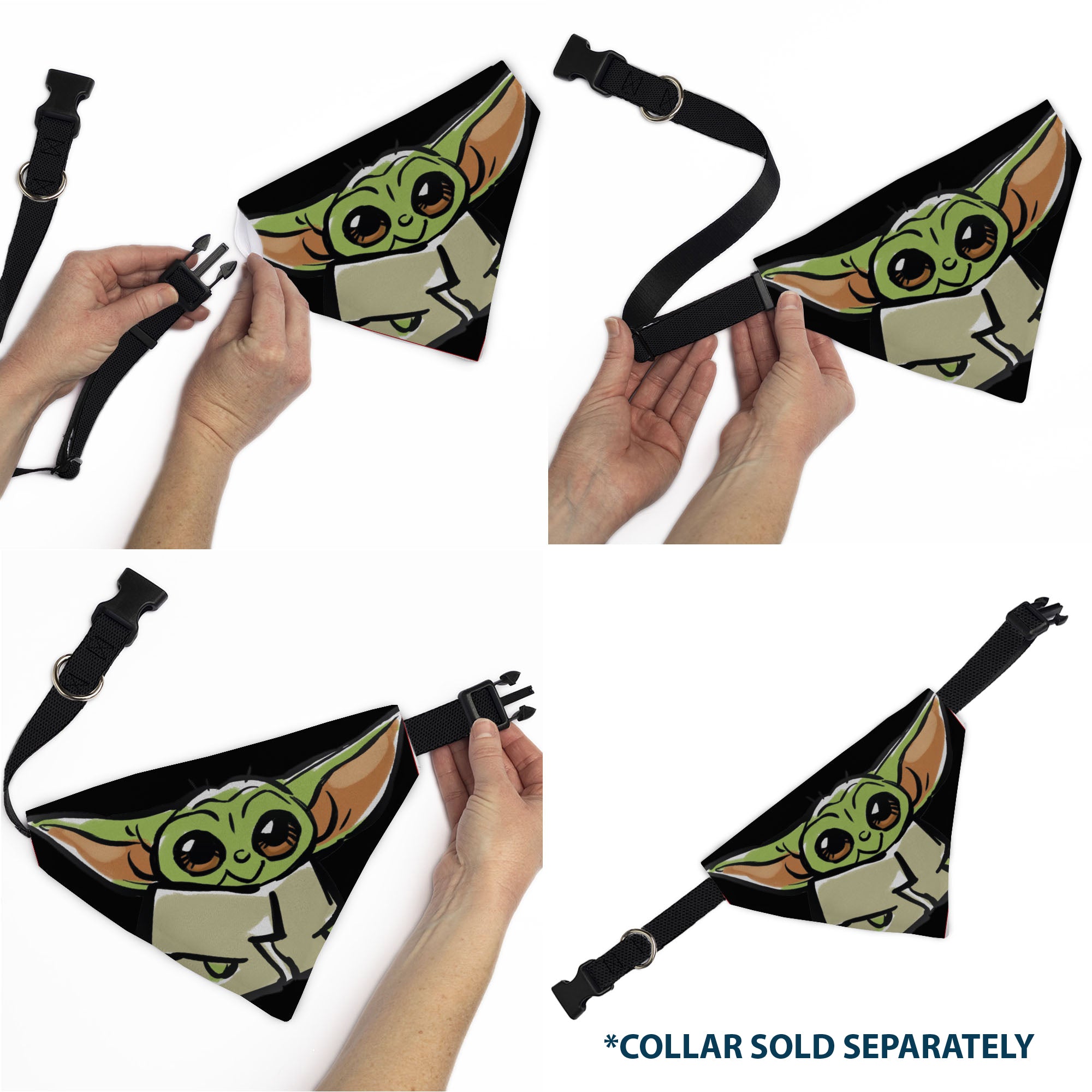 Pet Bandana - Star Wars Grogu Baby Yoda Smiling Impression Painting Black Pet Bandanas Star Wars