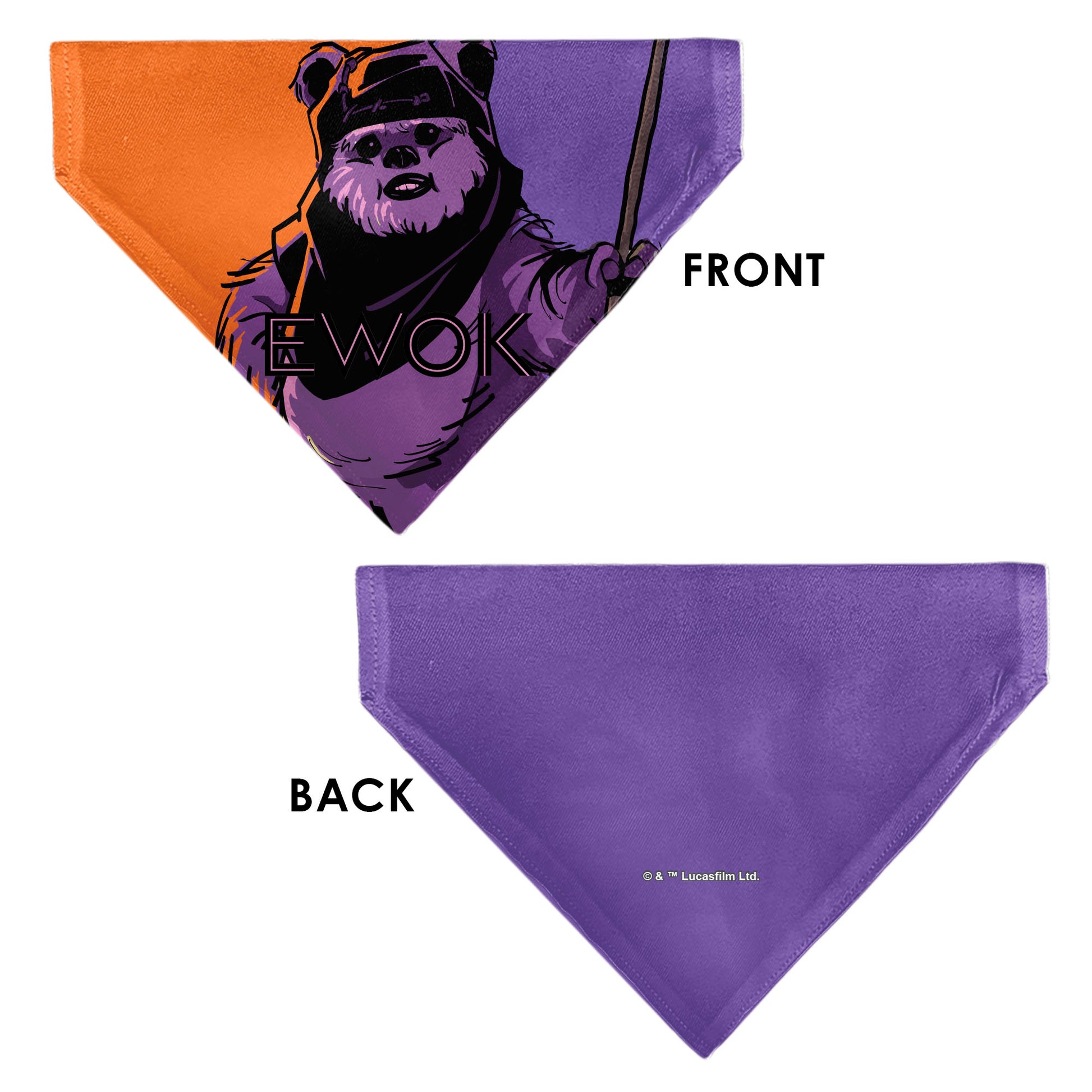 Pet Bandana - Star Wars EWOK Text and Wicket Pop Art Pose Orange/Purples/Black Pet Bandanas Star Wars