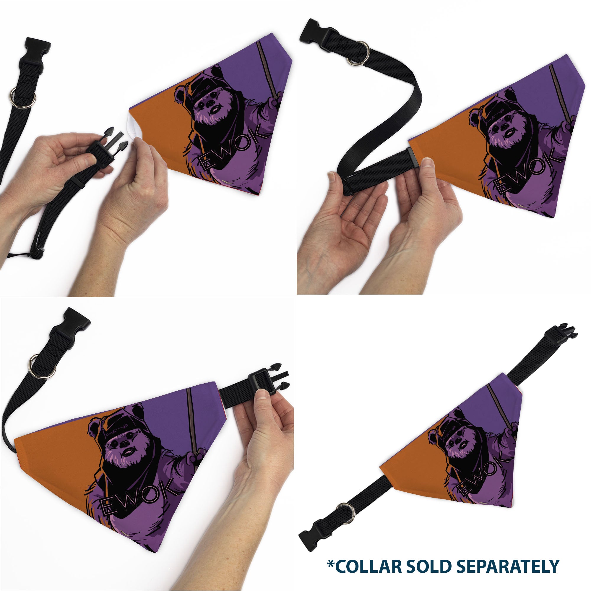 Pet Bandana - Star Wars EWOK Text and Wicket Pop Art Pose Orange/Purples/Black Pet Bandanas Star Wars