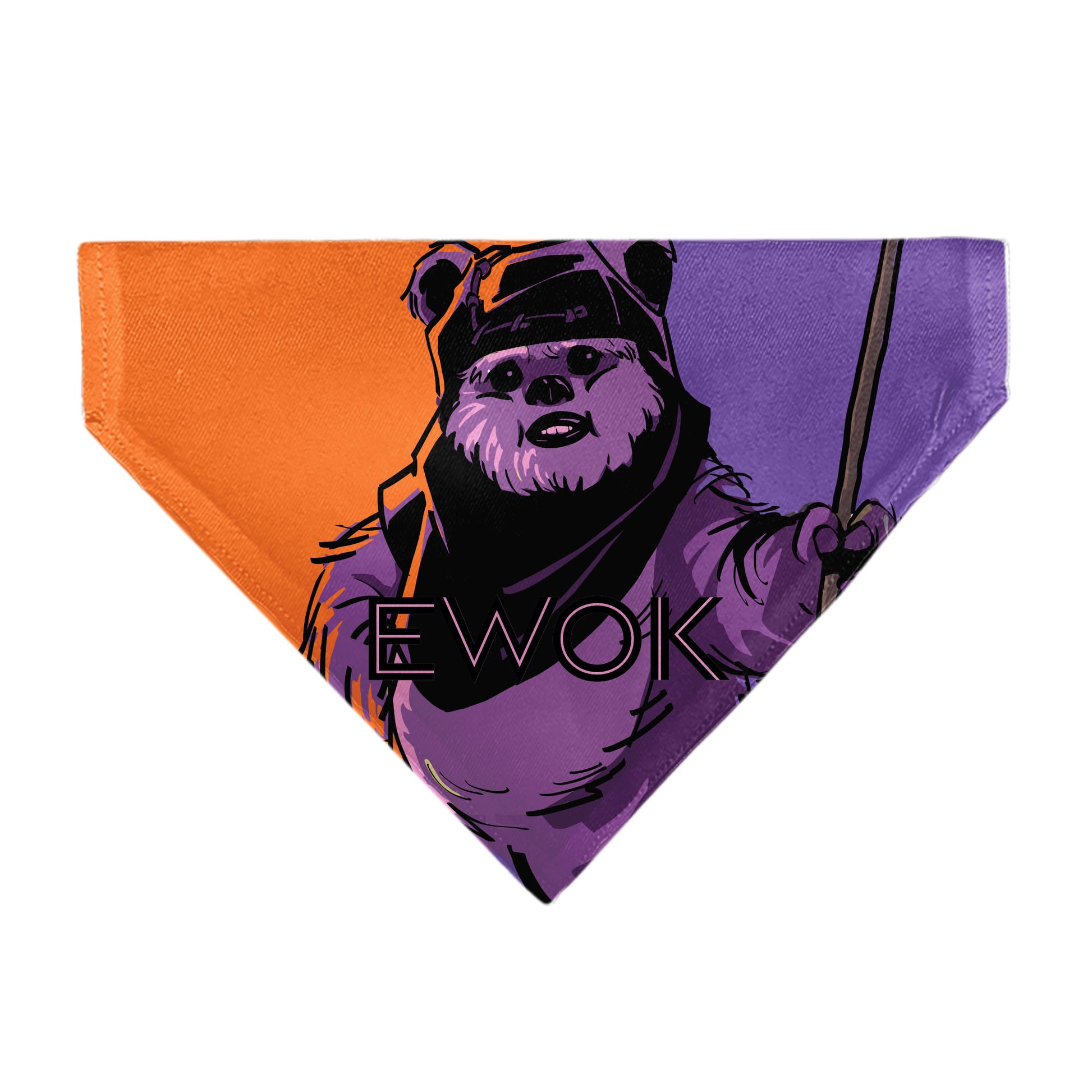 Pet Bandana - Star Wars EWOK Text and Wicket Pop Art Pose Orange/Purples/Black Pet Bandanas Star Wars