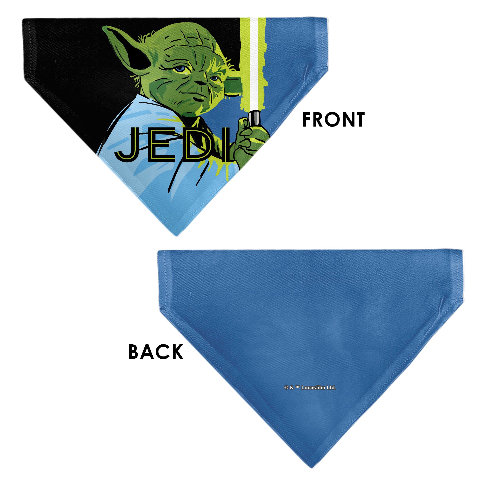 Pet Bandana - Star Wars JEDI Text and Yoda Lightsaber Pop Art Pose Black/Blues Pet Bandanas Star Wars