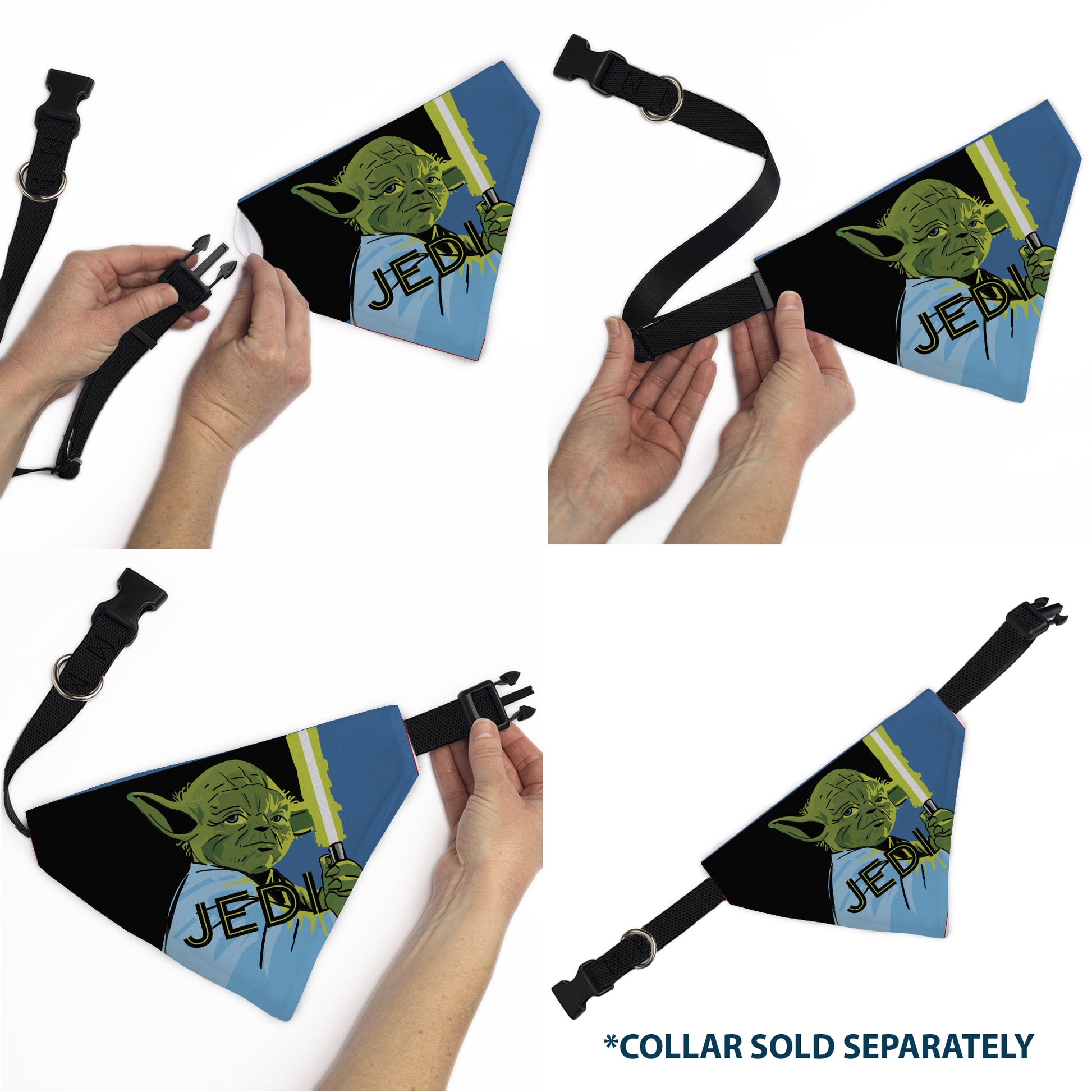 Pet Bandana - Star Wars JEDI Text and Yoda Lightsaber Pop Art Pose Black/Blues Pet Bandanas Star Wars