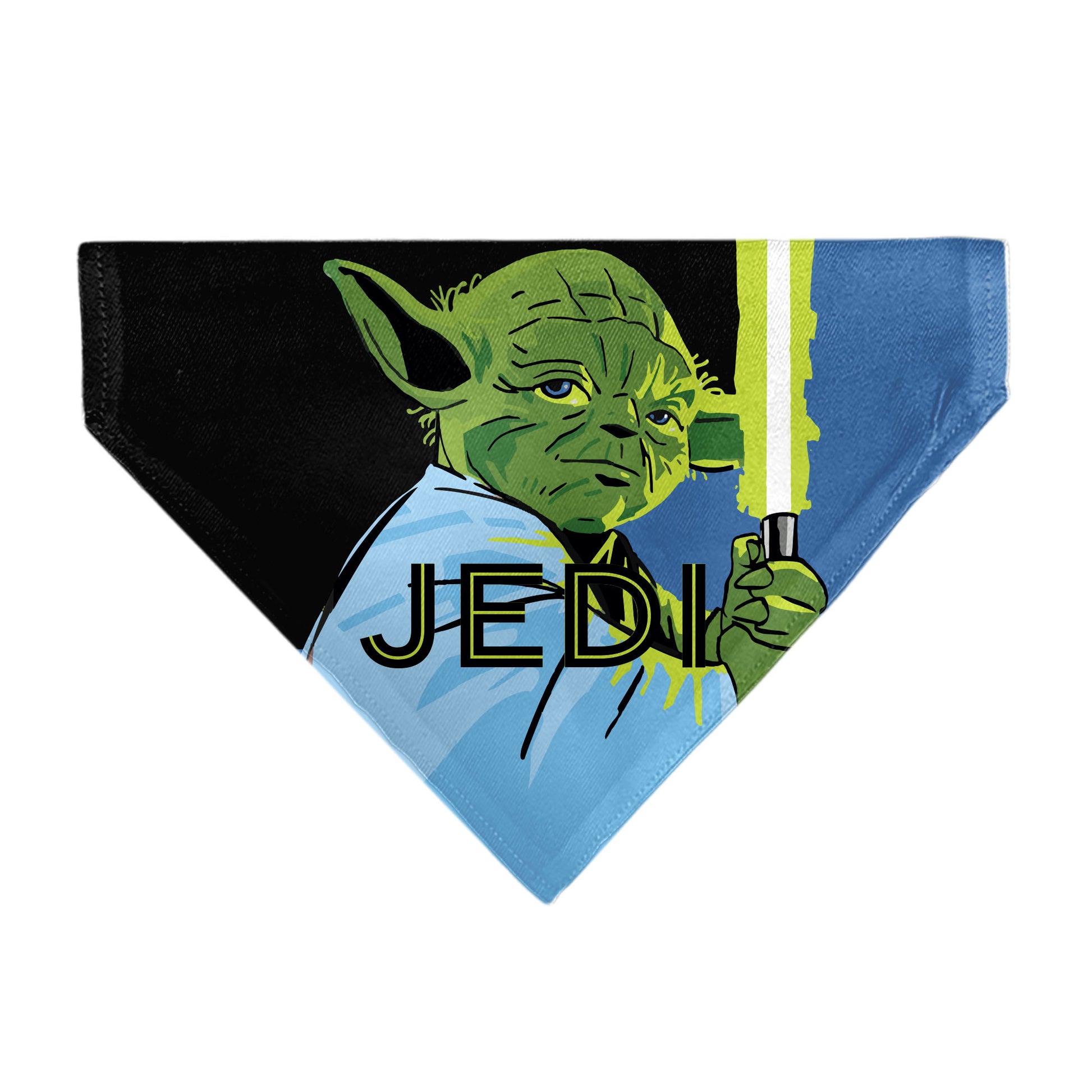 Pet Bandana - Star Wars JEDI Text and Yoda Lightsaber Pop Art Pose Black/Blues Pet Bandanas Star Wars