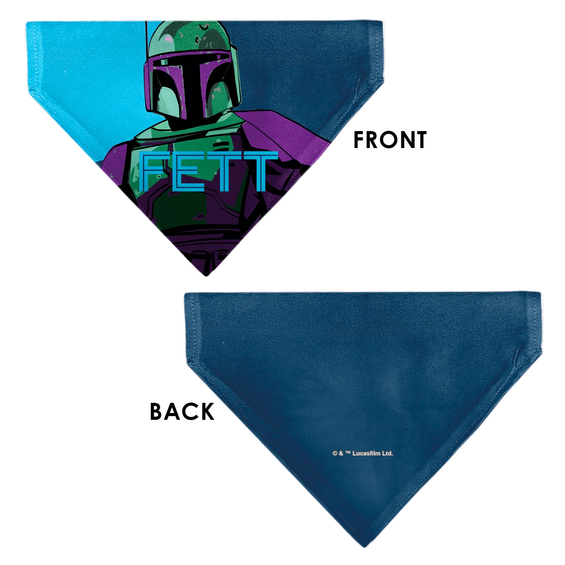 Pet Bandana - Star Wars FETT Text and Boba Fett Pop Art Pose Blues Pet Bandanas Star Wars
