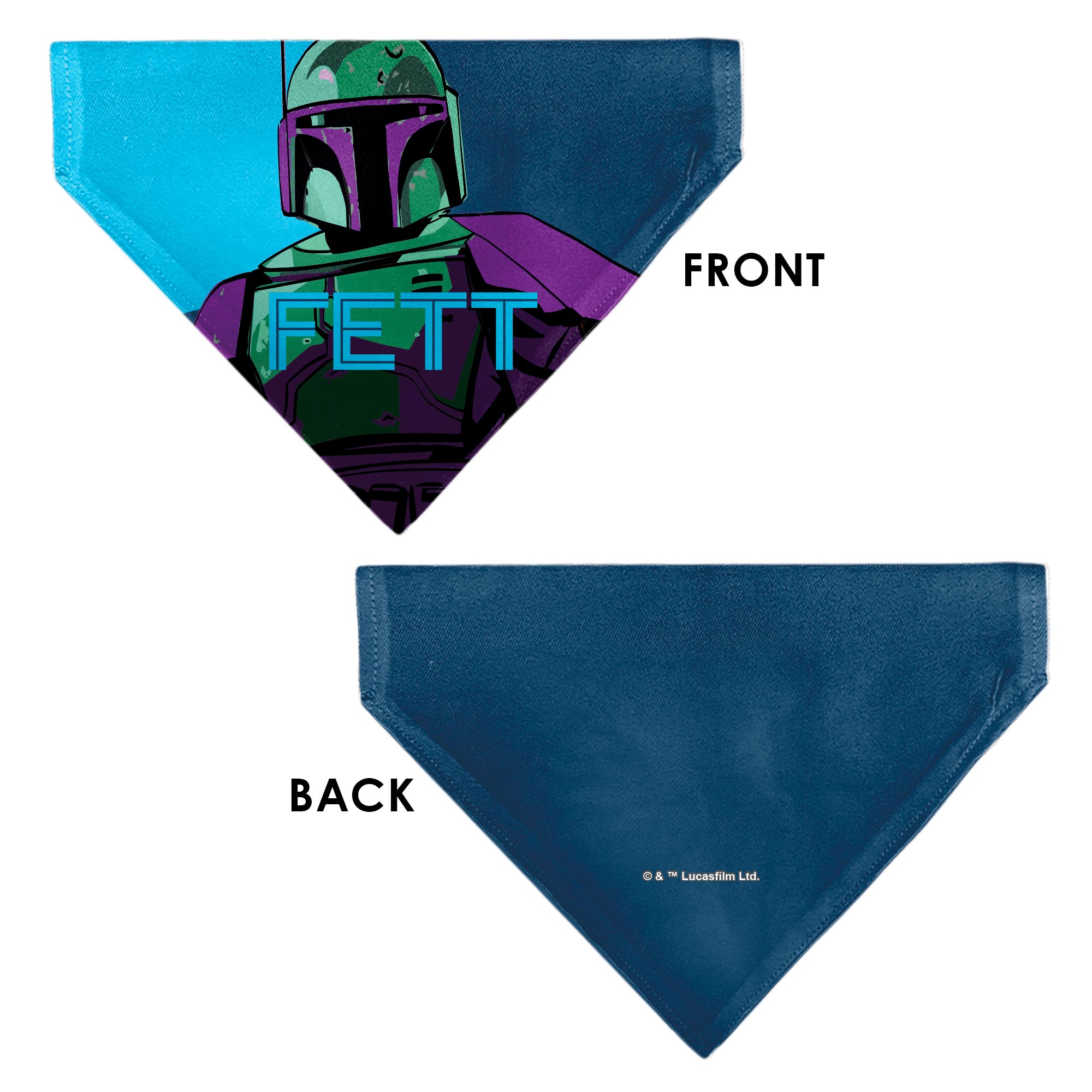 Pet Bandana - Star Wars FETT Text and Boba Fett Pop Art Pose Blues Pet Bandanas Star Wars