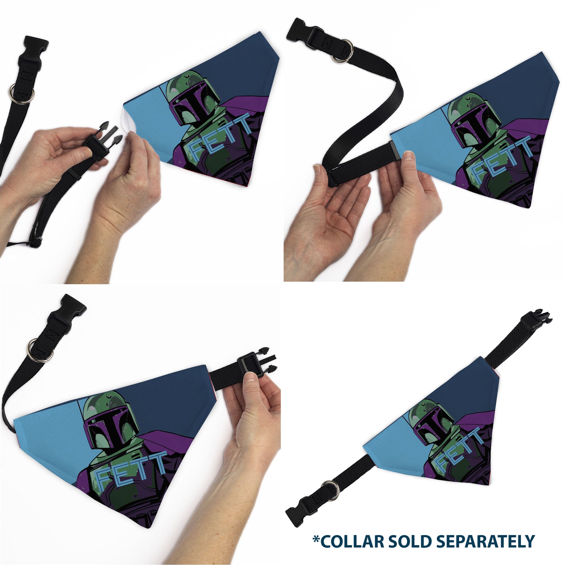 Pet Bandana - Star Wars FETT Text and Boba Fett Pop Art Pose Blues Pet Bandanas Star Wars