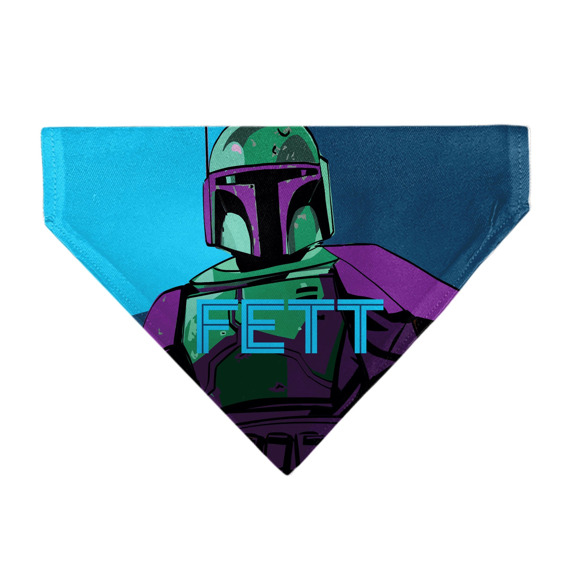 Pet Bandana - Star Wars FETT Text and Boba Fett Pop Art Pose Blues Pet Bandanas Star Wars