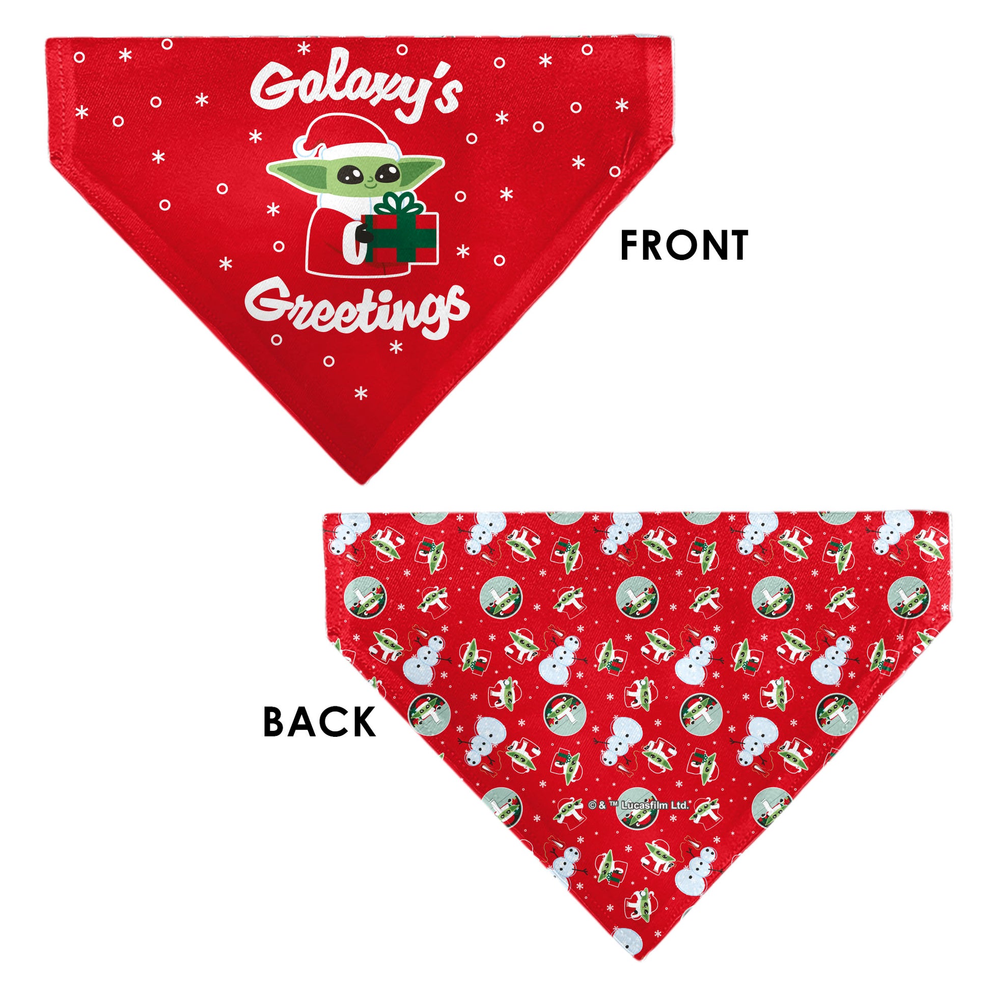 Pet Bandana - Star Wars Holiday Grogu Baby Yoga GALAXY GREETING'S Pose and Icons Red Pet Bandanas Star Wars