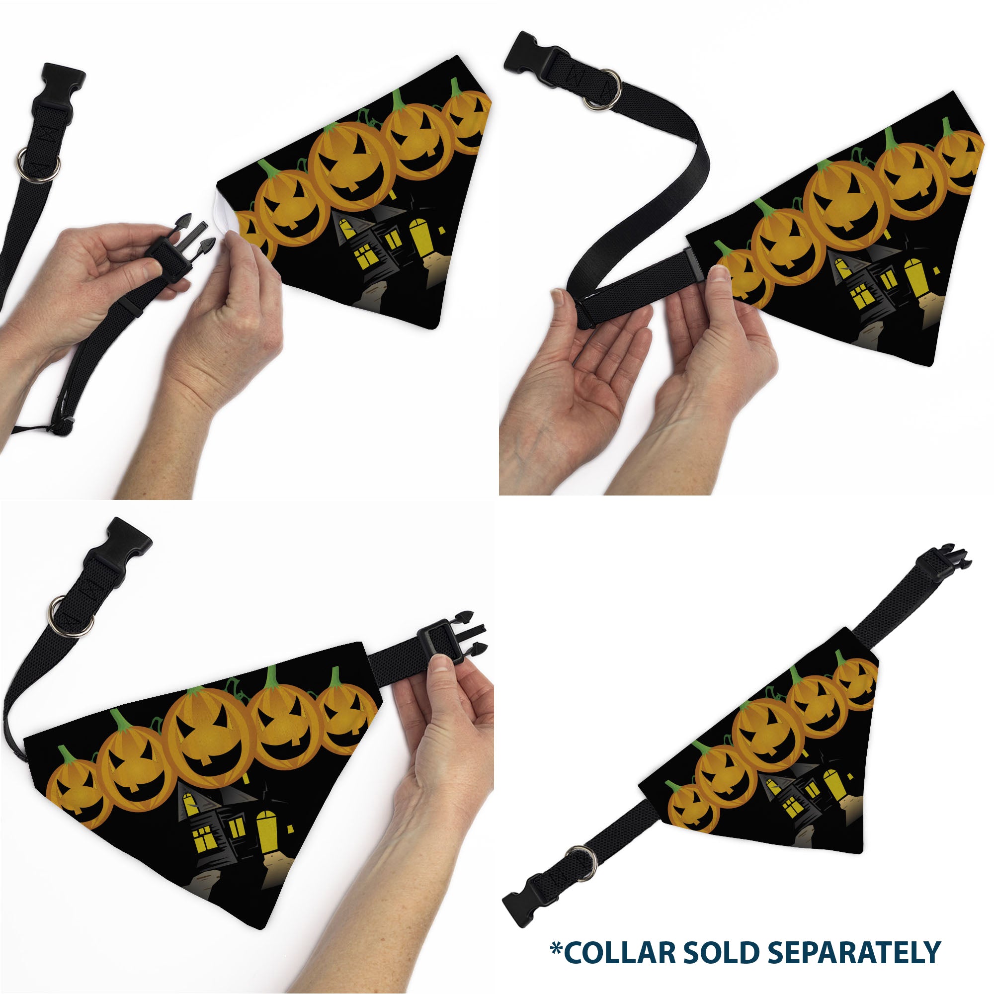 Pet Bandana - Jack-o'-Lanterns/Haunted House Black/Yellow Pet Bandanas Buckle-Down