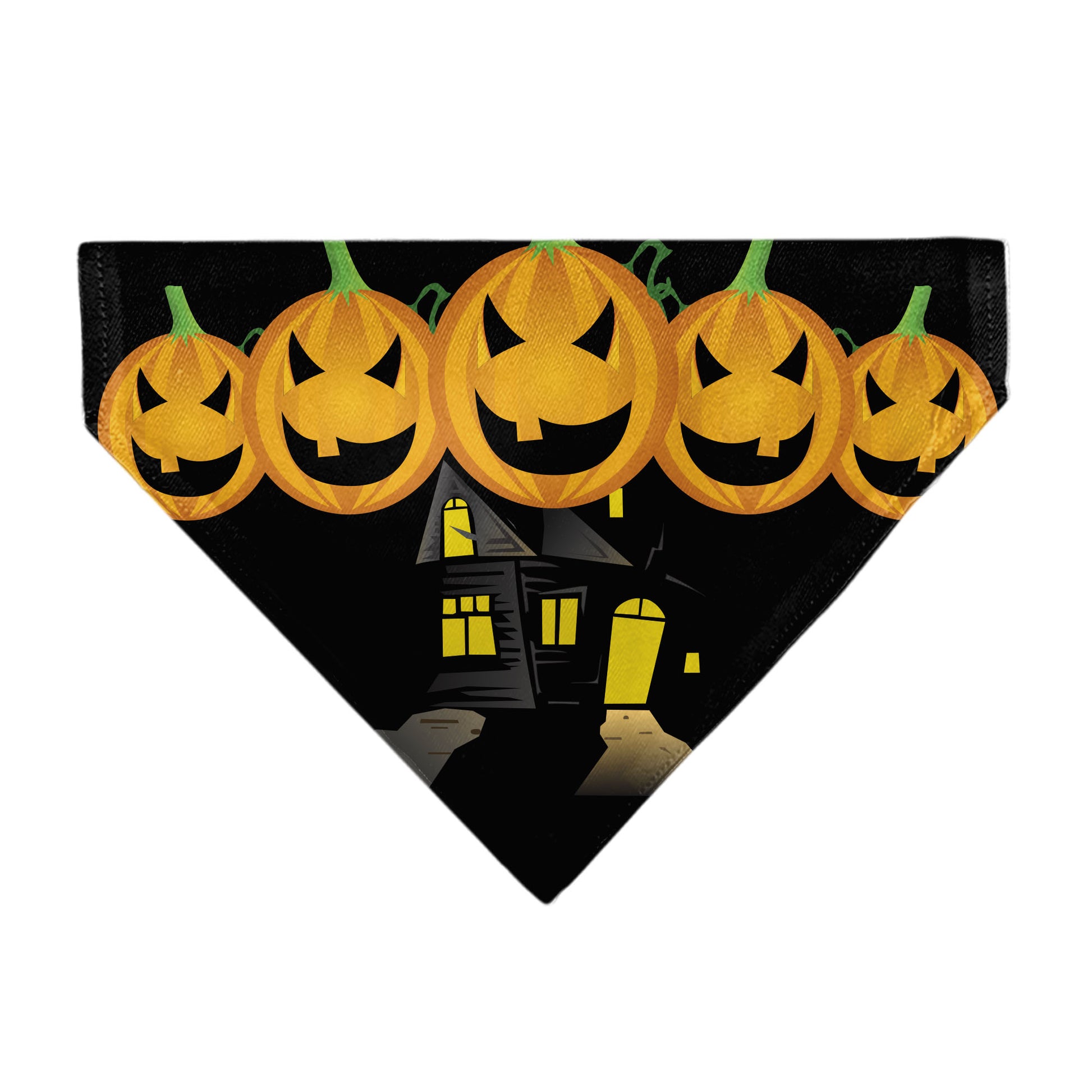 Pet Bandana - Jack-o'-Lanterns/Haunted House Black/Yellow Pet Bandanas Buckle-Down