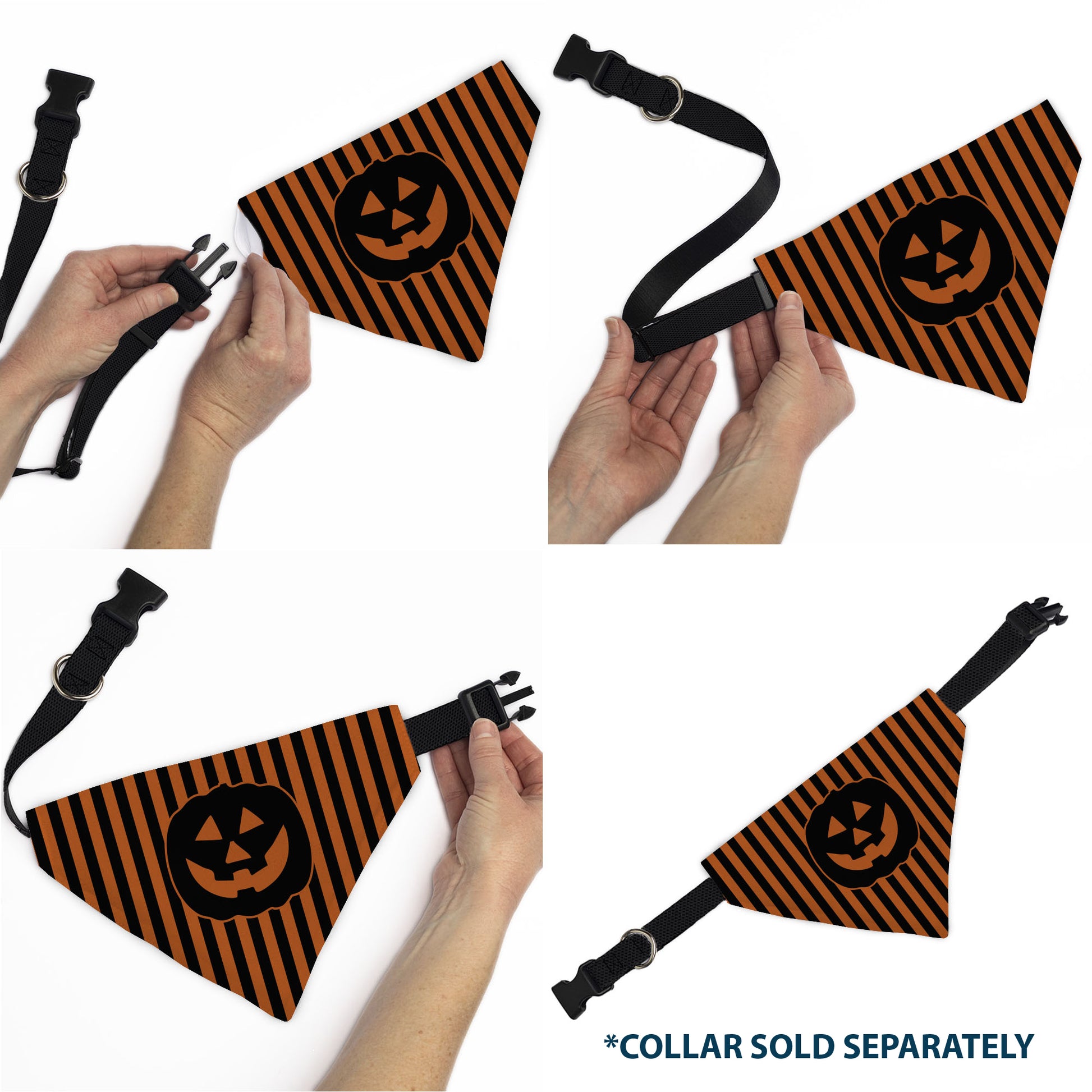 Pet Bandana - Jack-o'-Lantern Pumpkin Stripe Orange/Black Pet Bandanas Buckle-Down