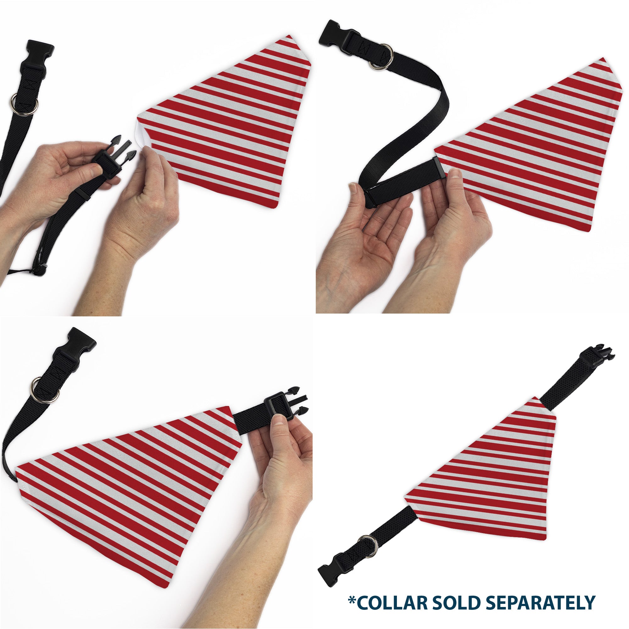 Pet Bandana - Candy Cane3 Stripe White/3-Red Pet Bandanas Buckle-Down