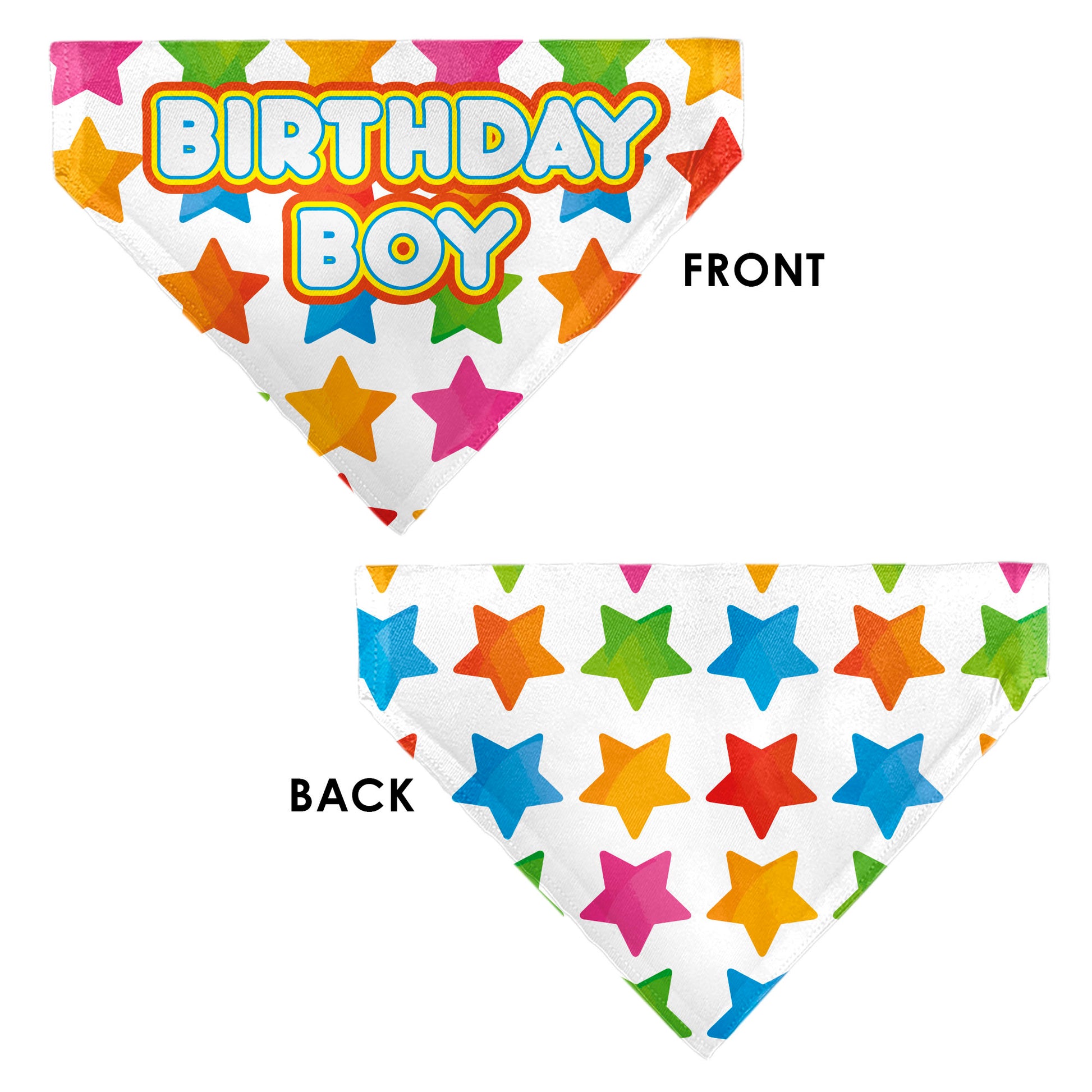 Pet Bandana - BIRTHDAY BOY Text and Stars White/Multi Color Pet Bandanas Buckle-Down