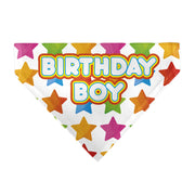 Pet Bandana - BIRTHDAY BOY Text and Stars White/Multi Color Pet Bandanas Buckle-Down