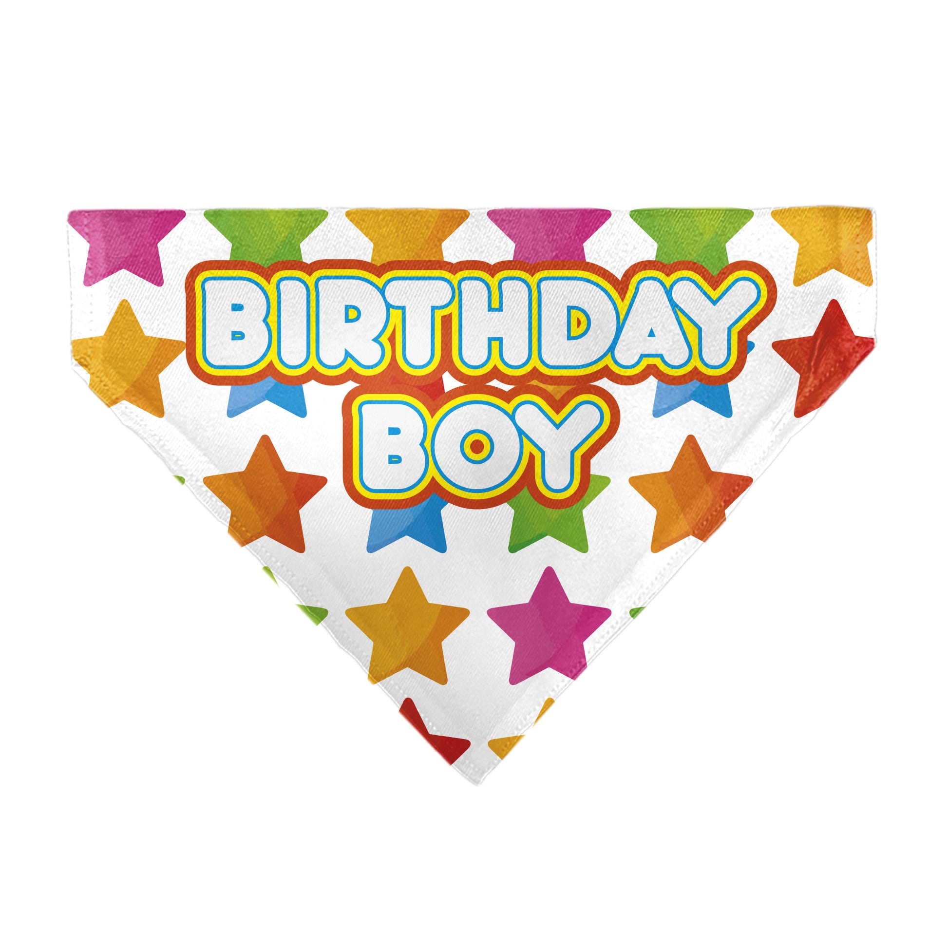 Pet Bandana - BIRTHDAY BOY Text and Stars White/Multi Color Pet Bandanas Buckle-Down