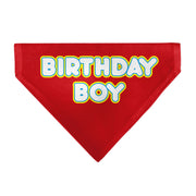 Pet Bandana - BIRTHDAY BOY Text Red/Yellow/Blue/White Pet Bandanas Buckle-Down