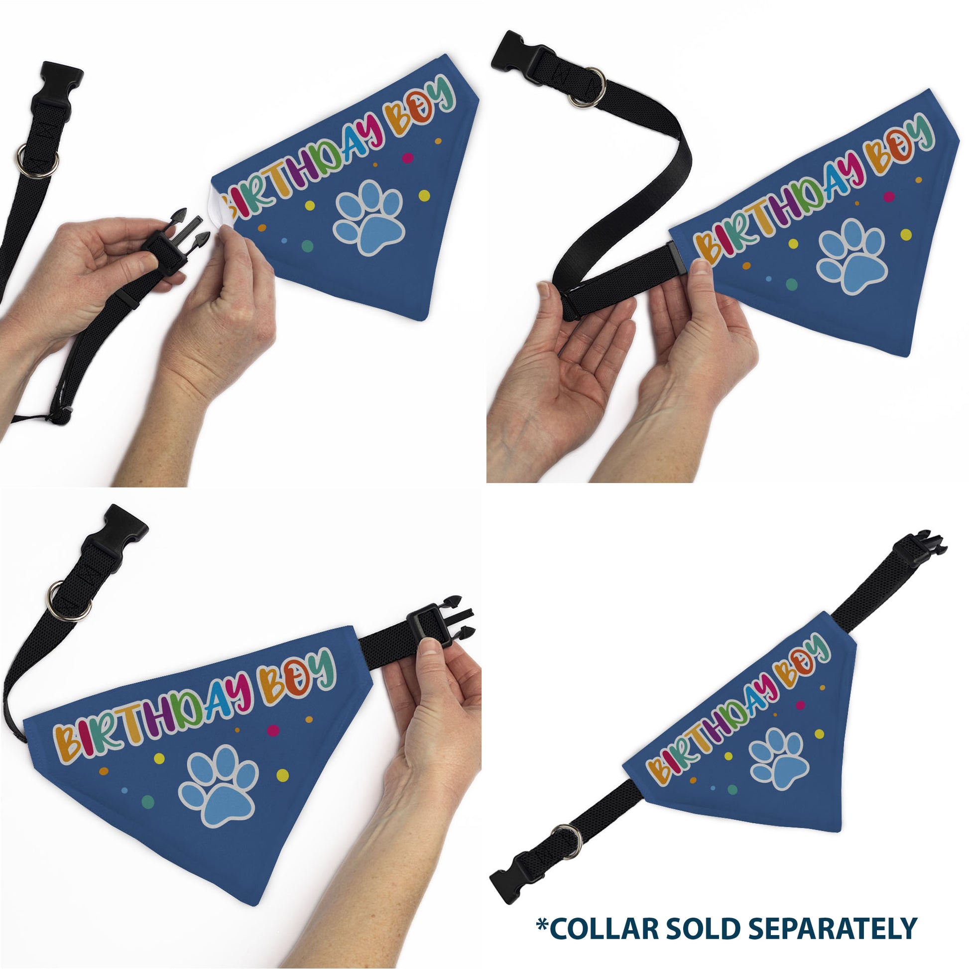 Pet Bandana - BIRTHDAY BOY Text Paw and Confetti Blue/Multi Color Pet Bandanas Buckle-Down