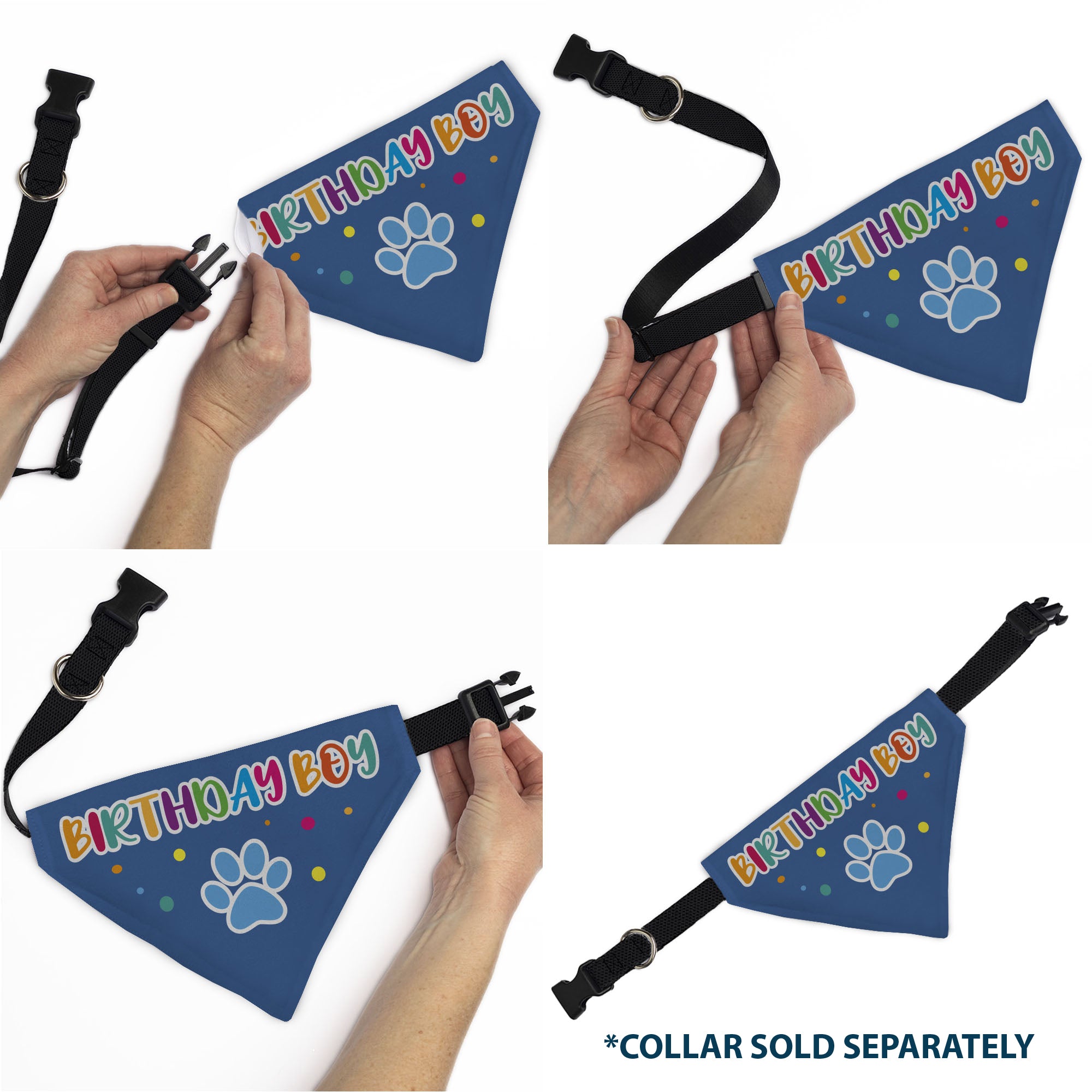 Pet Bandana - BIRTHDAY BOY Text Paw and Confetti Blue/Multi Color Pet Bandanas Buckle-Down