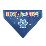 Pet Bandana - BIRTHDAY BOY Text Paw and Confetti Blue/Multi Color Pet Bandanas Buckle-Down