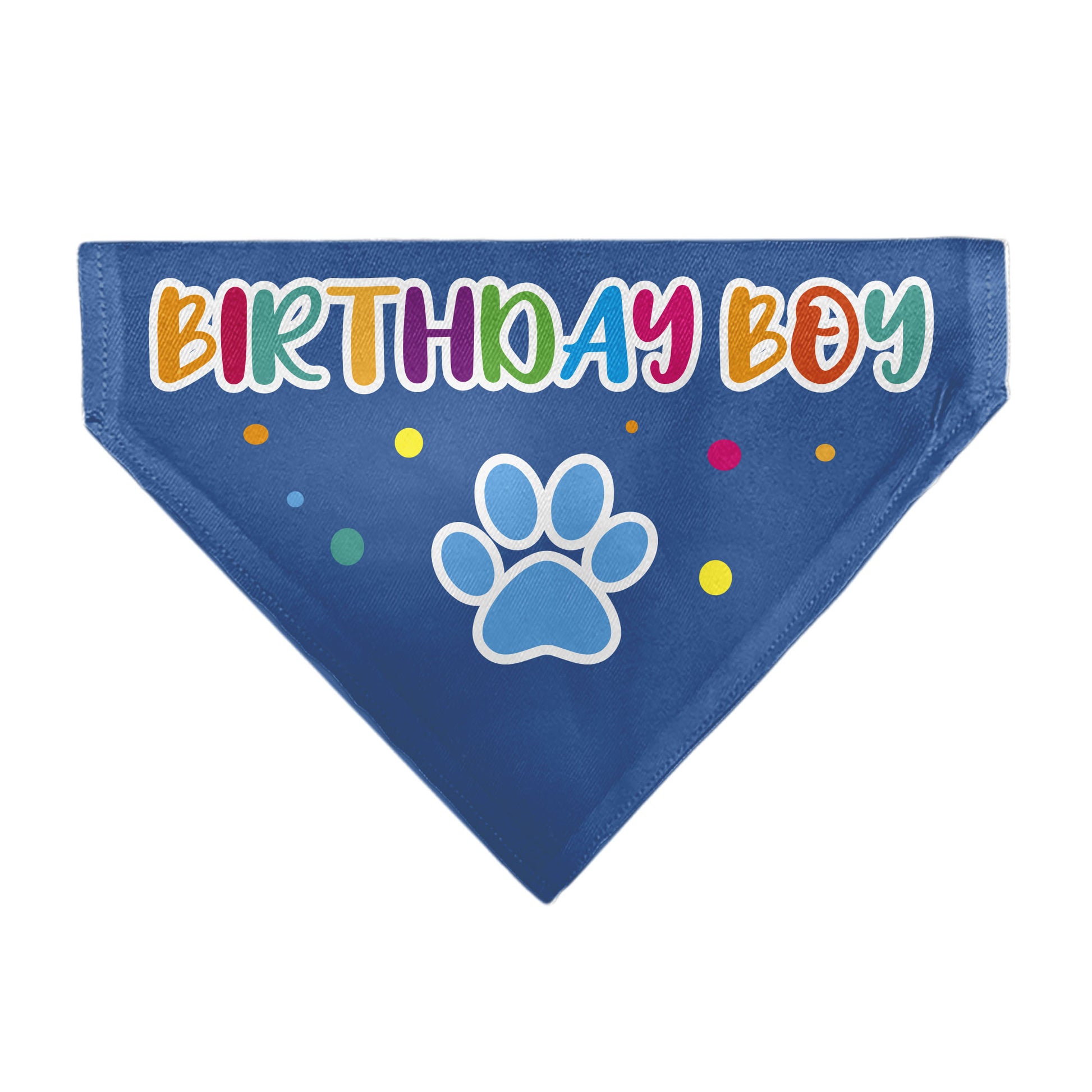 Pet Bandana - BIRTHDAY BOY Text Paw and Confetti Blue/Multi Color Pet Bandanas Buckle-Down