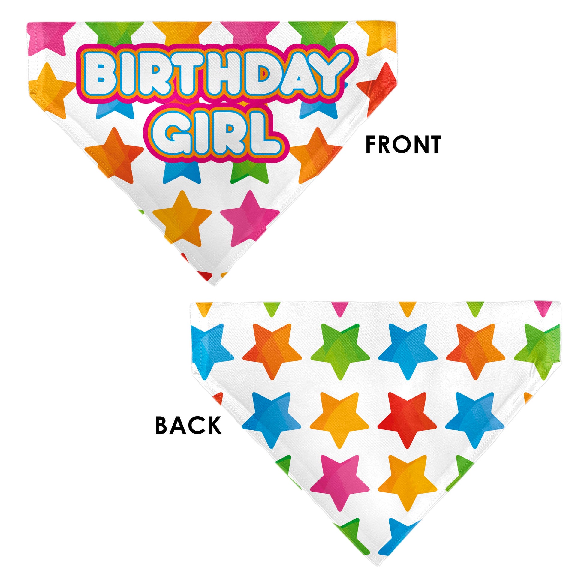 Pet Bandana - BIRTHDAY GIRL Text and Stars White/Multi Color Pet Bandanas Buckle-Down