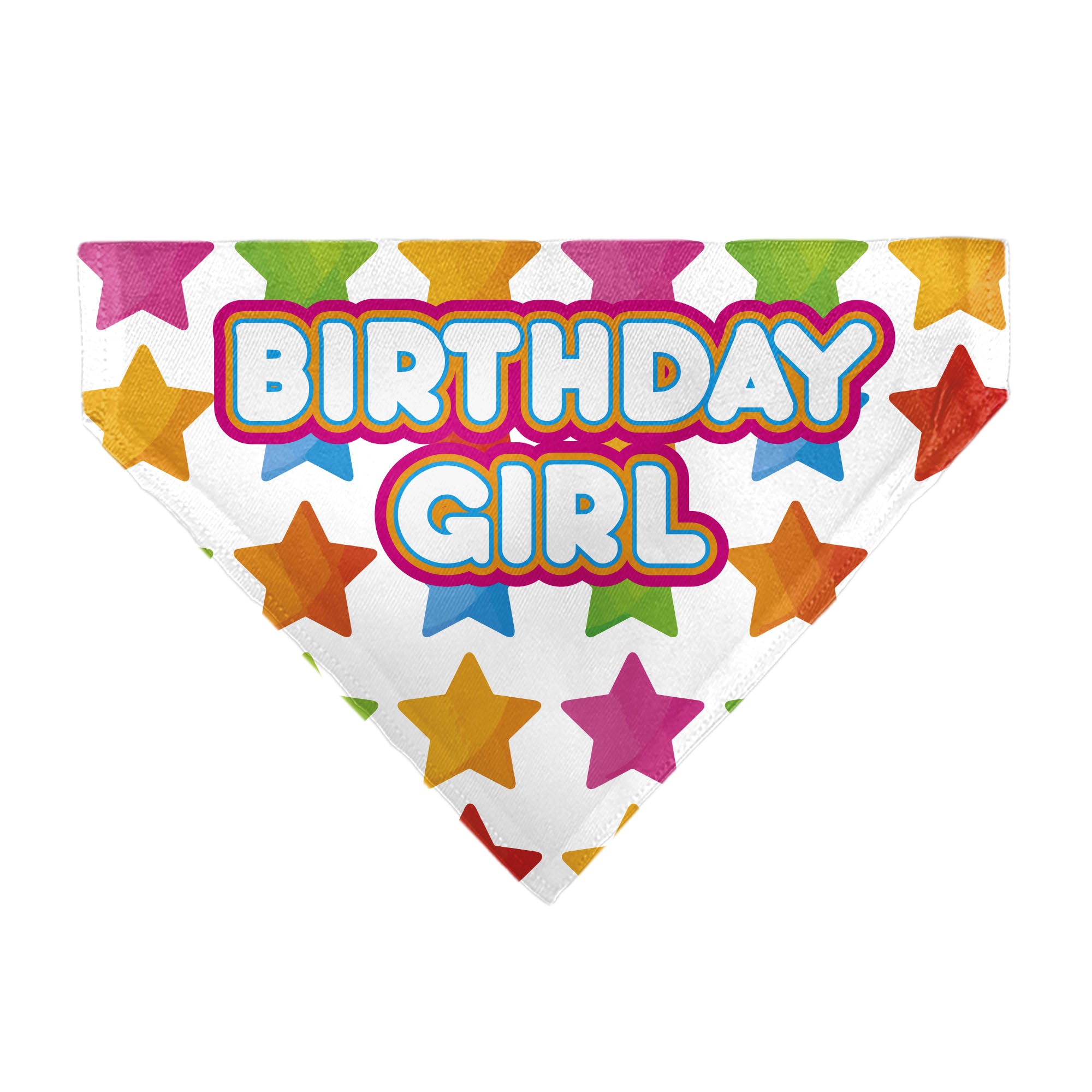 Pet Bandana - BIRTHDAY GIRL Text and Stars White/Multi Color Pet Bandanas Buckle-Down