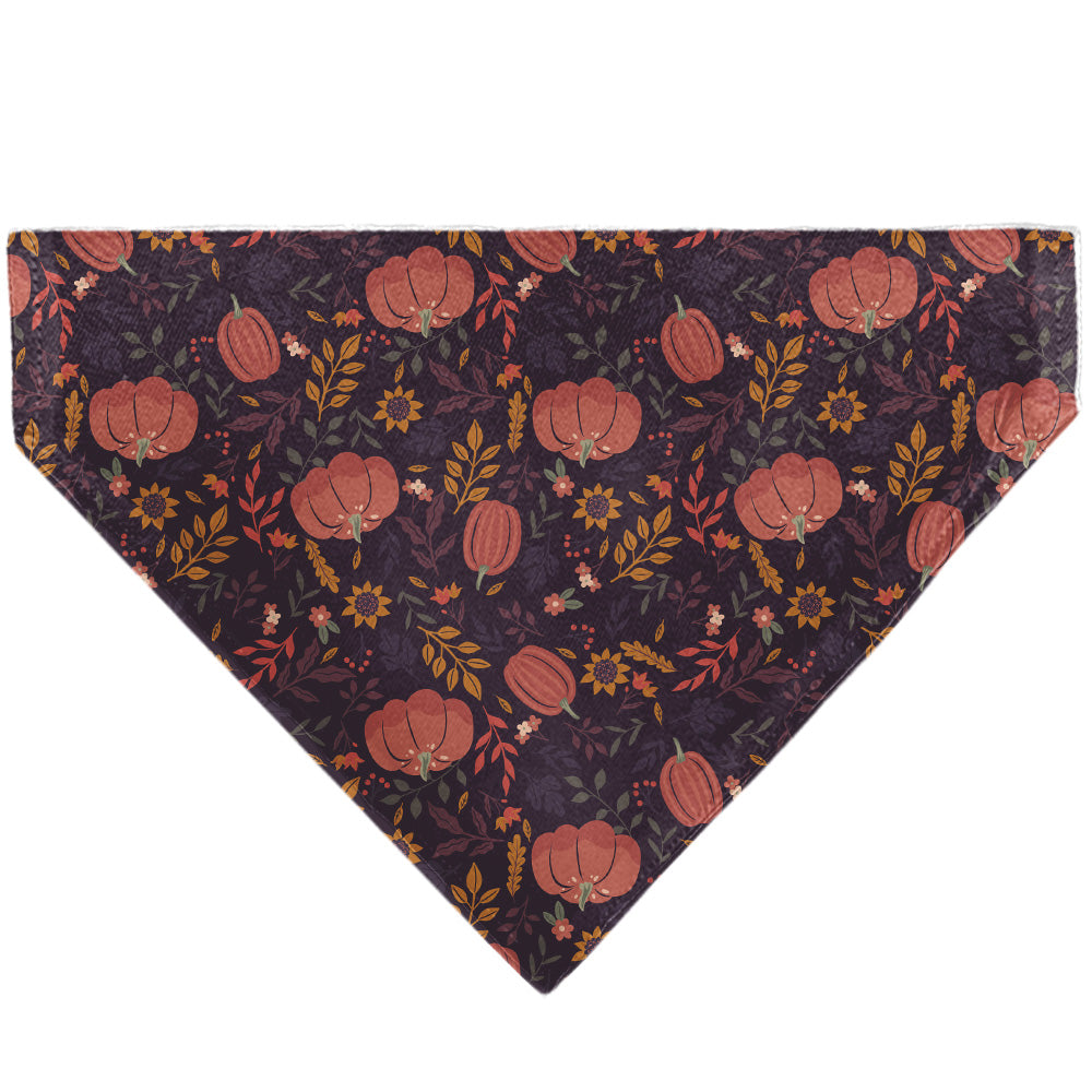 Pet Bandana - Fall Harvest Pumpkins and Flowers Collage Purples/Orange/Greens Pet Bandanas Buckle-Down