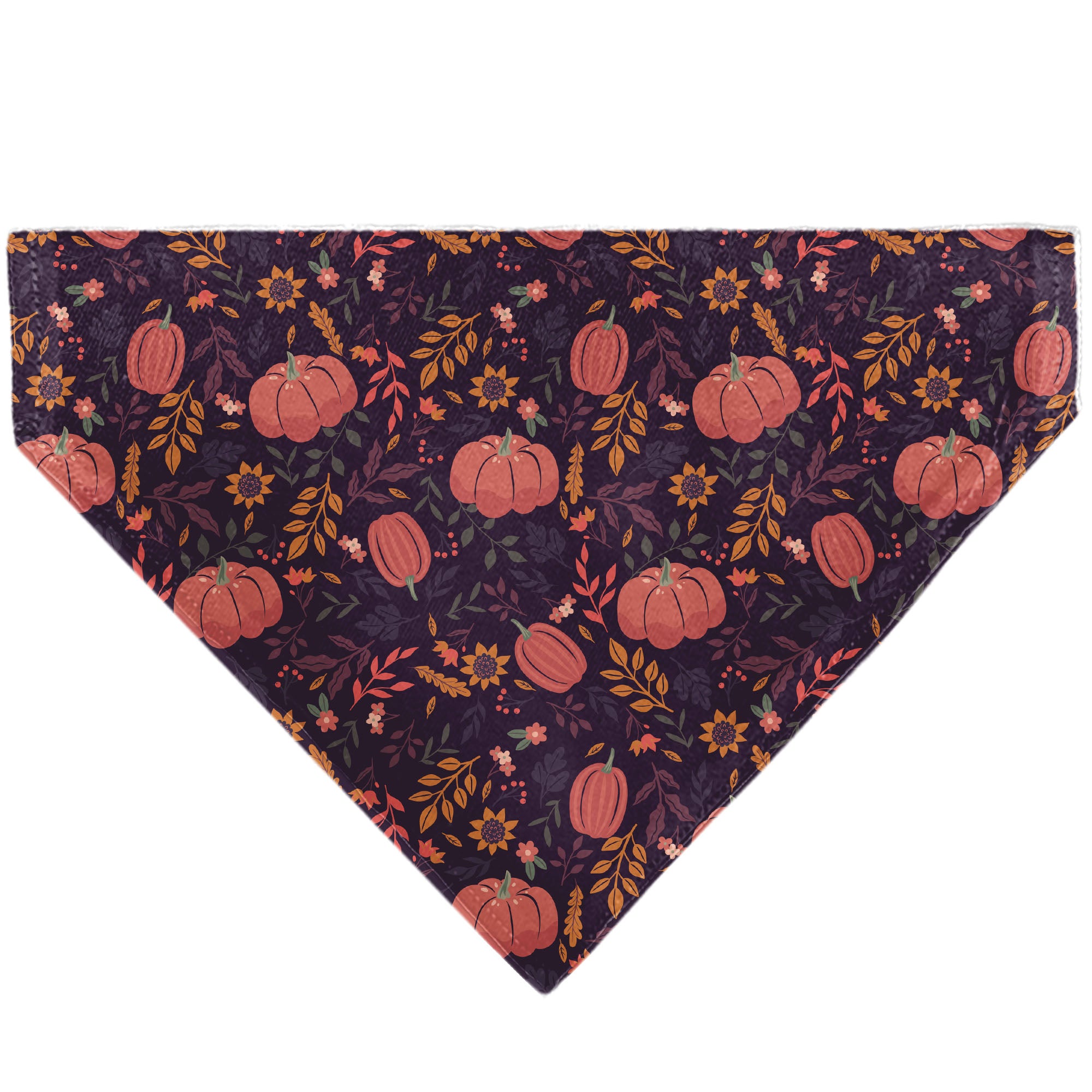 Pet Bandana - Fall Harvest Pumpkins and Flowers Collage Purples/Orange/Greens Pet Bandanas Buckle-Down