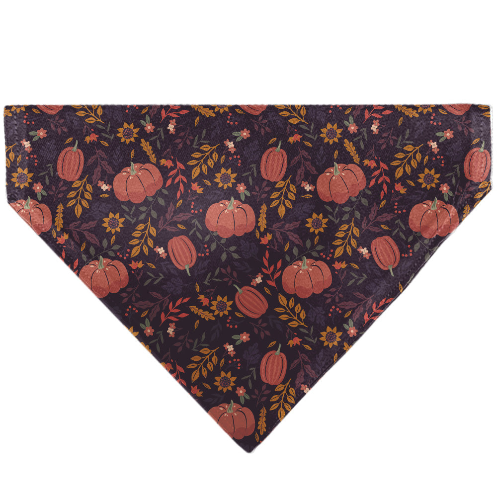 Pet Bandana - Fall Harvest Pumpkins and Flowers Collage Purples/Orange/Greens Pet Bandanas Buckle-Down