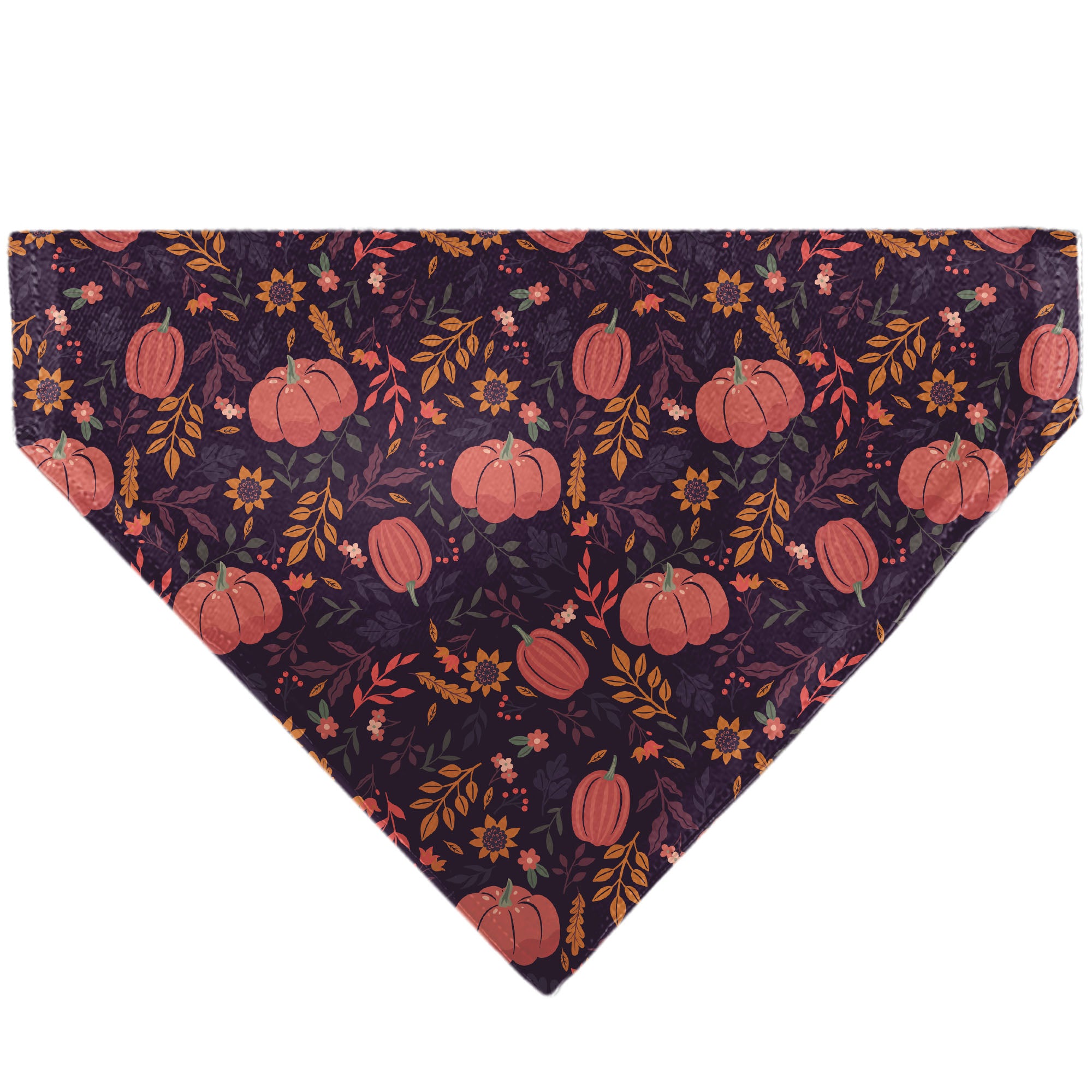 Pet Bandana - Fall Harvest Pumpkins and Flowers Collage Purples/Orange/Greens Pet Bandanas Buckle-Down
