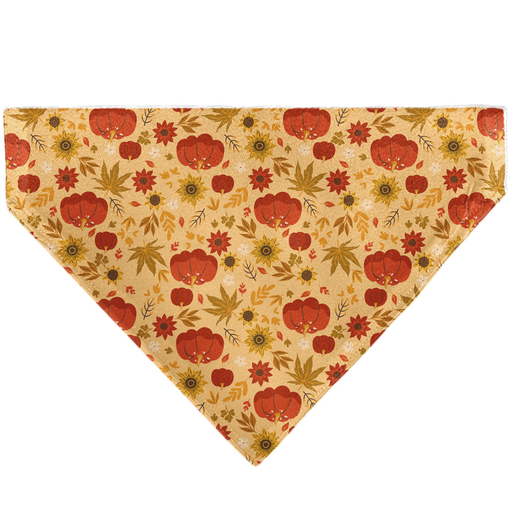 Pet Bandana - Fall Harvest Pumpkins and Flowers Collage Tan/Orange/Yellows Pet Bandanas Buckle-Down
