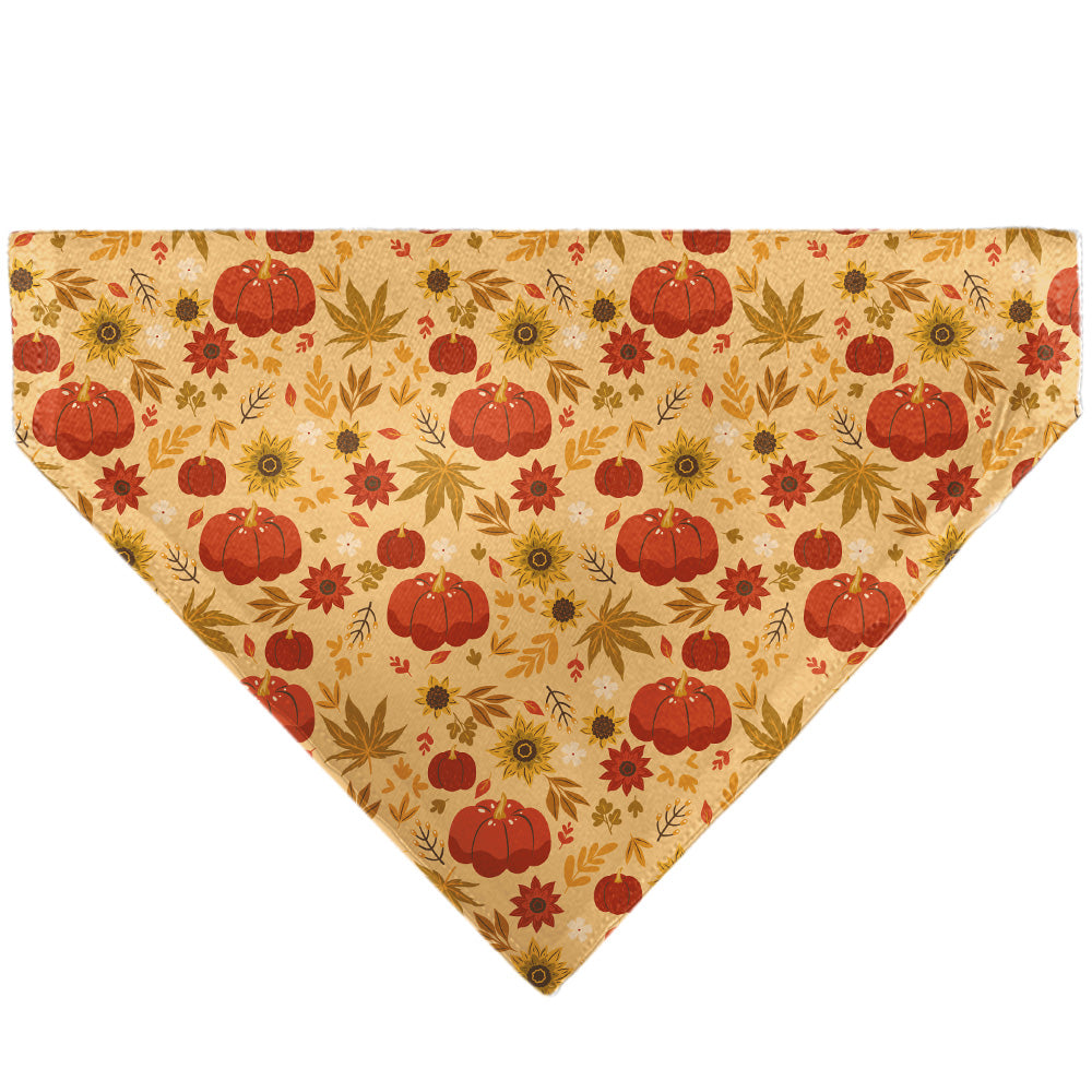 Pet Bandana - Fall Harvest Pumpkins and Flowers Collage Tan/Orange/Yellows Pet Bandanas Buckle-Down