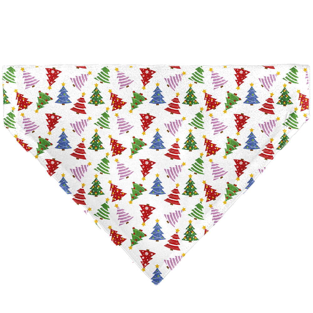 Pet Bandana - Holiday Decorated Christmas Trees Collage White/Multi Color Pet Bandanas Buckle-Down